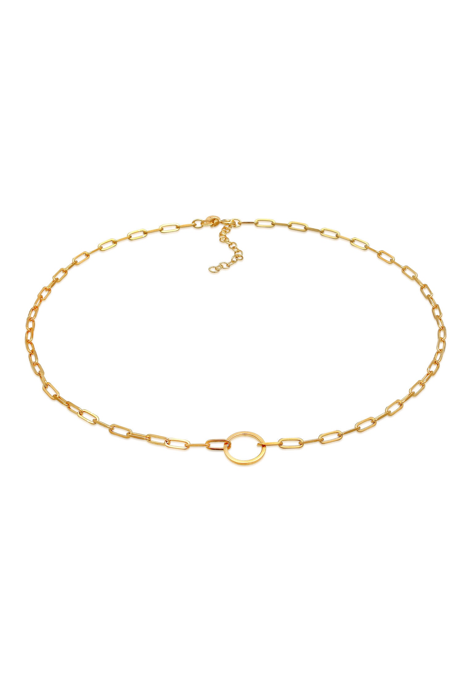 ELLI PREMIUM Damen Choker "Halskette Gliederkette länglich Kreis Trend Geo 925 Silber", ohne Stein, Silber 925 (Sterlingsilber), gold, Silber 925