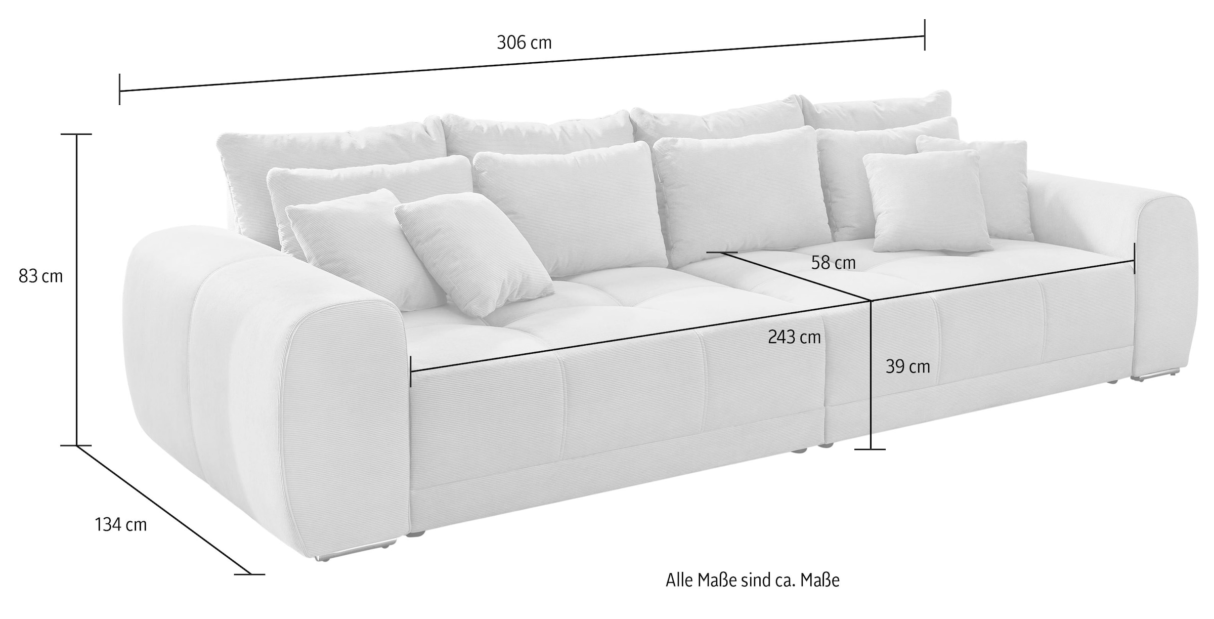Jockenhöfer Gruppe Big-Sofa »Moldau«, im bestellen | loser stellbar Rücken- BAUR frei Raum Inklusive Zierkissen, und