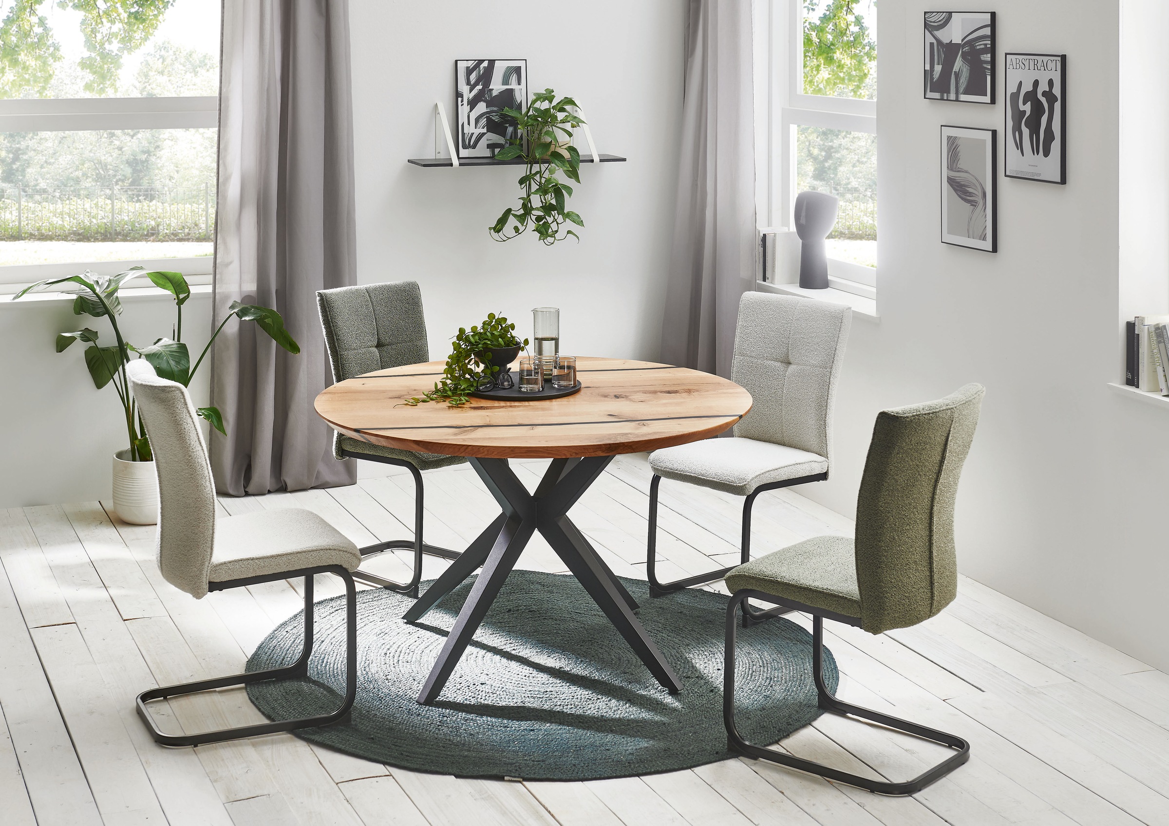 NIEHOFF SITZMÖBEL Esszimmerstuhl, Bouclé, 2er Set, verschiedene Farben, mit Design-Steppung, Sitzhöhe 50