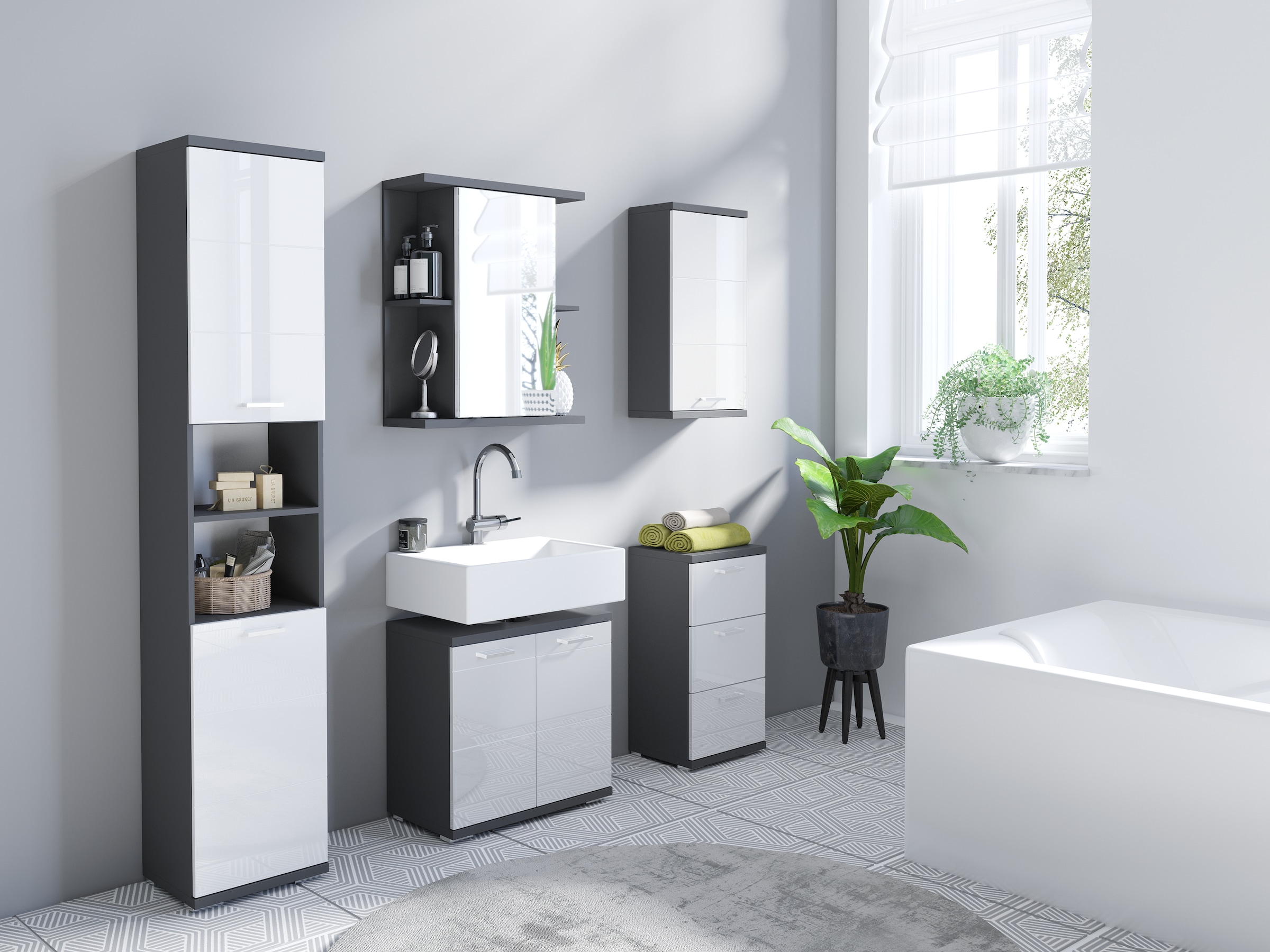 byLIVING Waschbeckenunterschrank »Nebraska«, Breite 60 cm, mit Hochglanzlackierung und verchromten Metallgriffen