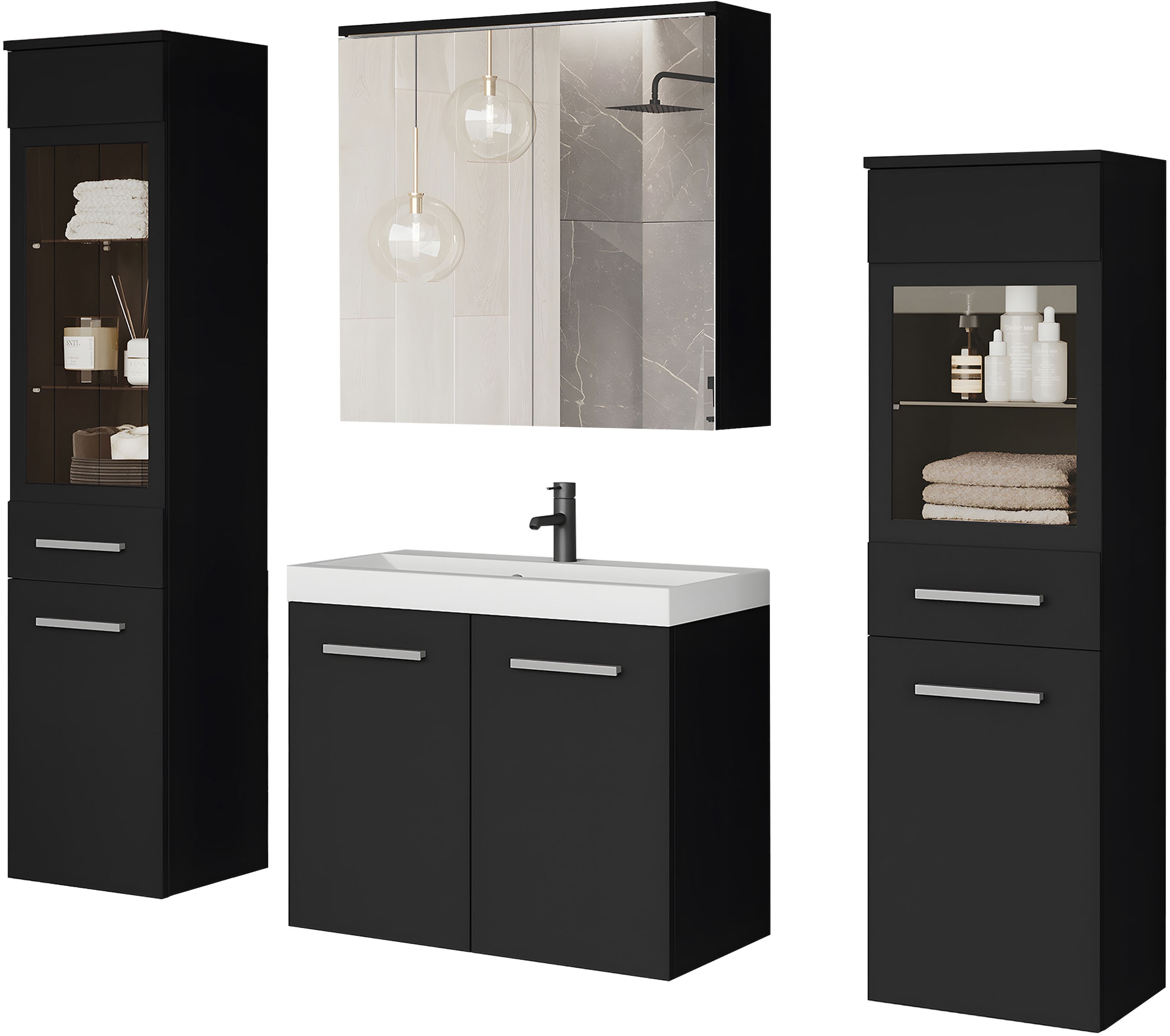 welltime Badmöbel-Set "MADRIT II, Schrank mit Waschbecken, 2 Hänger, Spiege günstig online kaufen