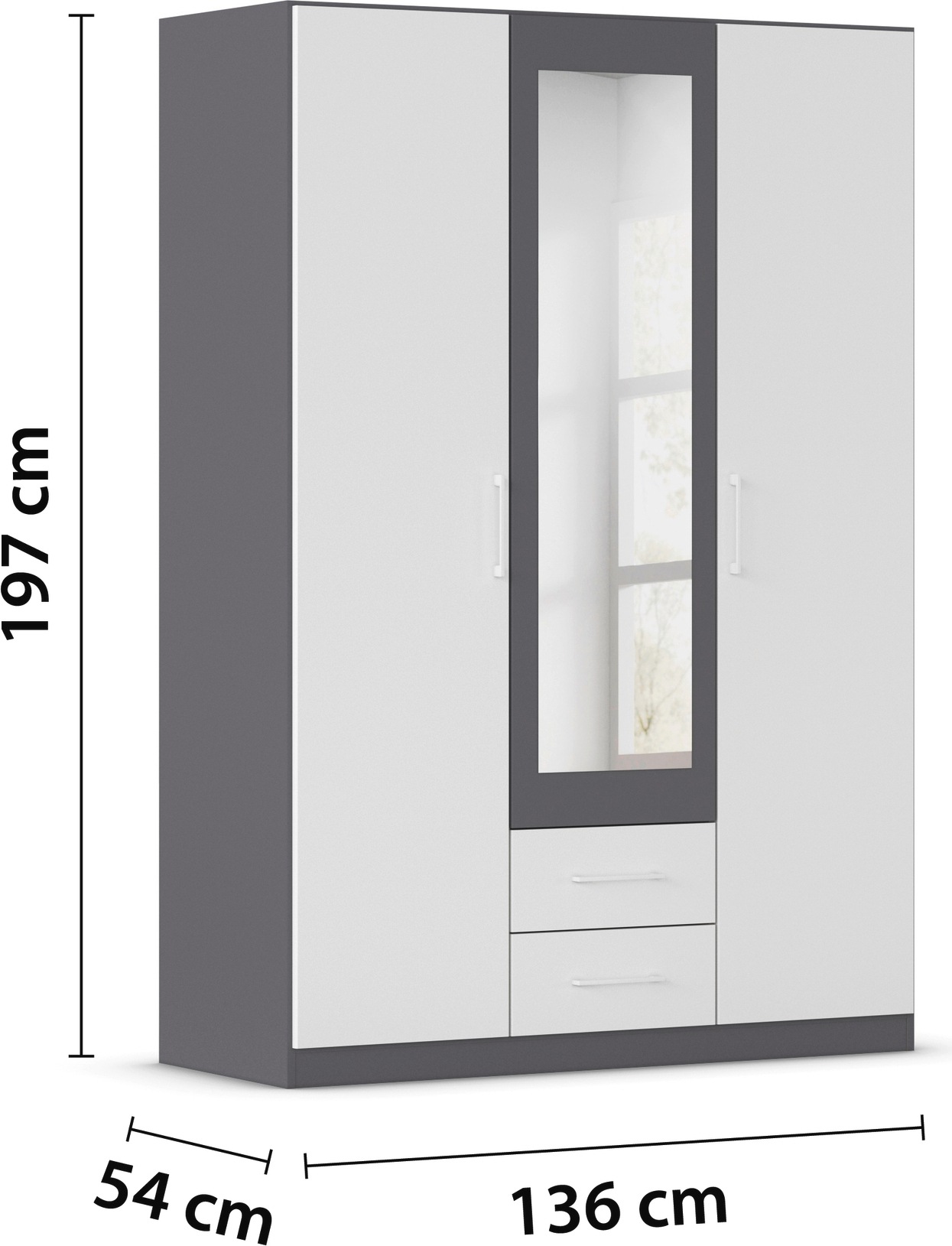 rauch Drehtürenschrank »Kleiderschrank Schrank Garderobe KREFELD optional mit Spiegel«, mit 3 Griff-Varianten, inkl. praktischen Schubladen MADE IN GERMANY