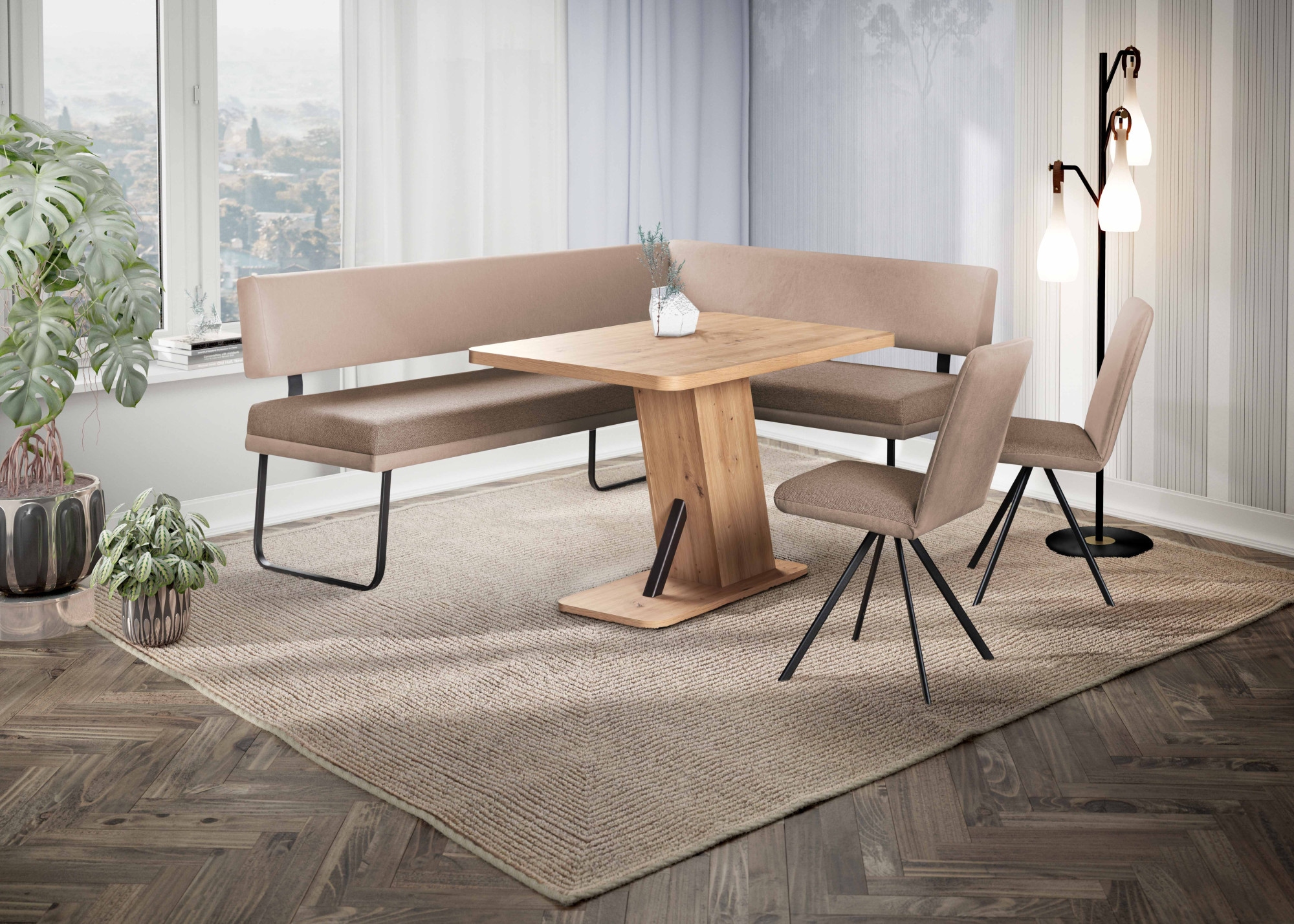 Home affaire Eckbankgruppe »Gabi Essecke, Sitzgruppe, Eckbankgruppe, Küchenbankgruppe« Set, 4tlg, 4 tlg. tlg. Gestell aus matt-schwarzem Flachmetall, stabil, 2-Stoff-Design