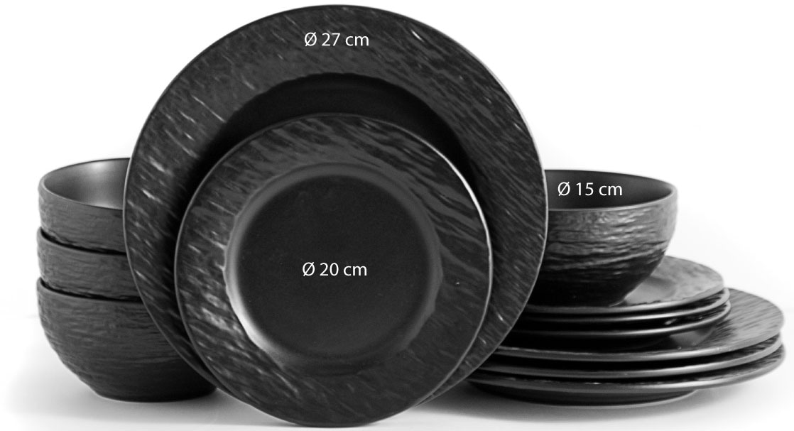 ECHTWERK Tafelservice »"New Modern"«, (Set, 12 tlg.), Modernes Geschirrset in Schiefer-Optik, hochwertige Stoneware