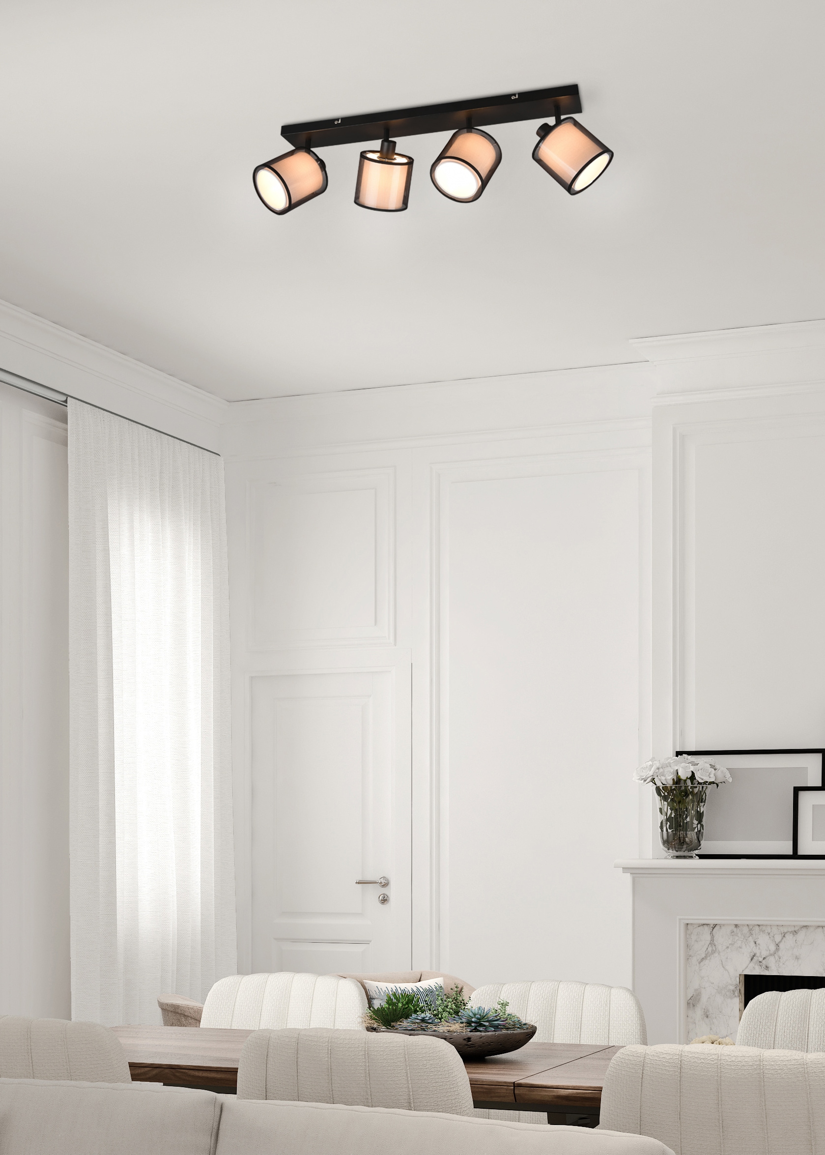 Places of Style Deckenstrahler »Liotta«, transparenter Spot Doppelschirm | BAUR Textil, mit Organza-Schirm 4-flammig flammig-flammig, 4 bestellen