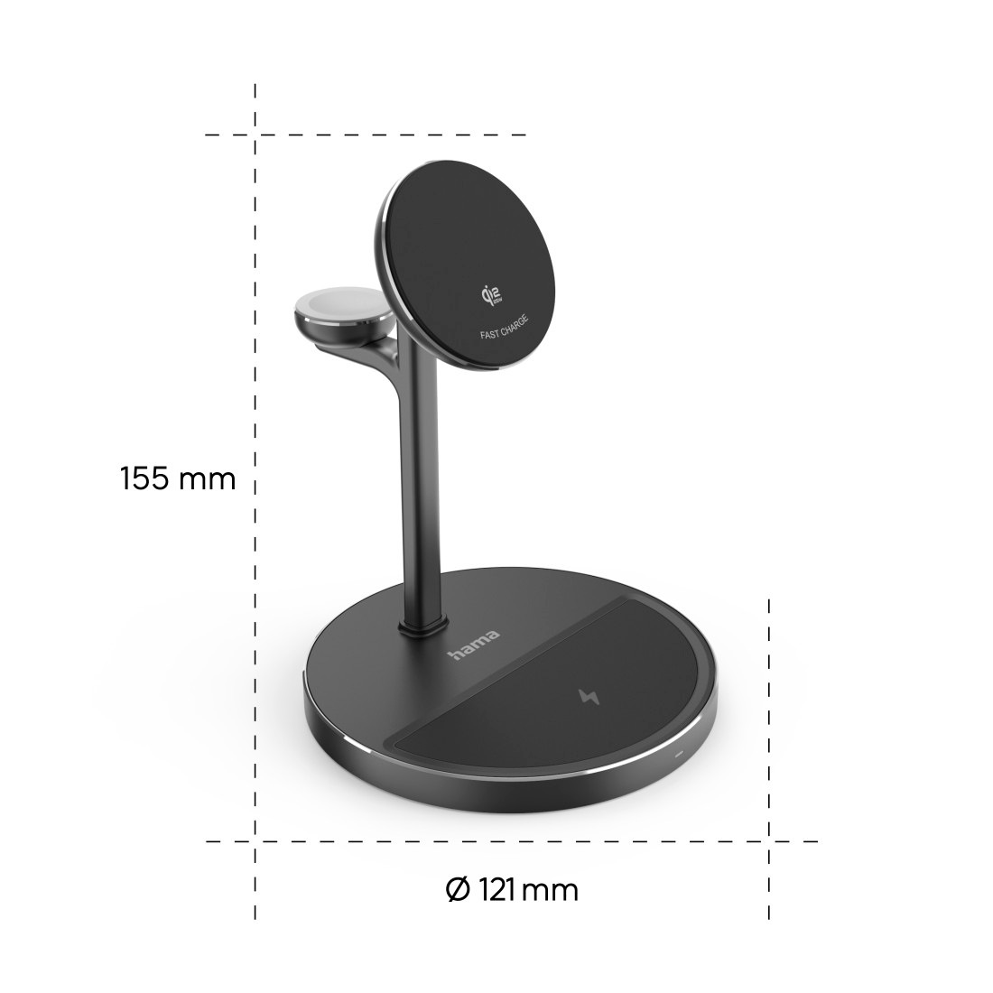 Hama Wireless Charger »Qi2-Ladestation mit 15 W und magnetischer Smartphone-Halterung« Magnetische Ausrichtung, Standhalterung, Apple-Watch-Lademodul