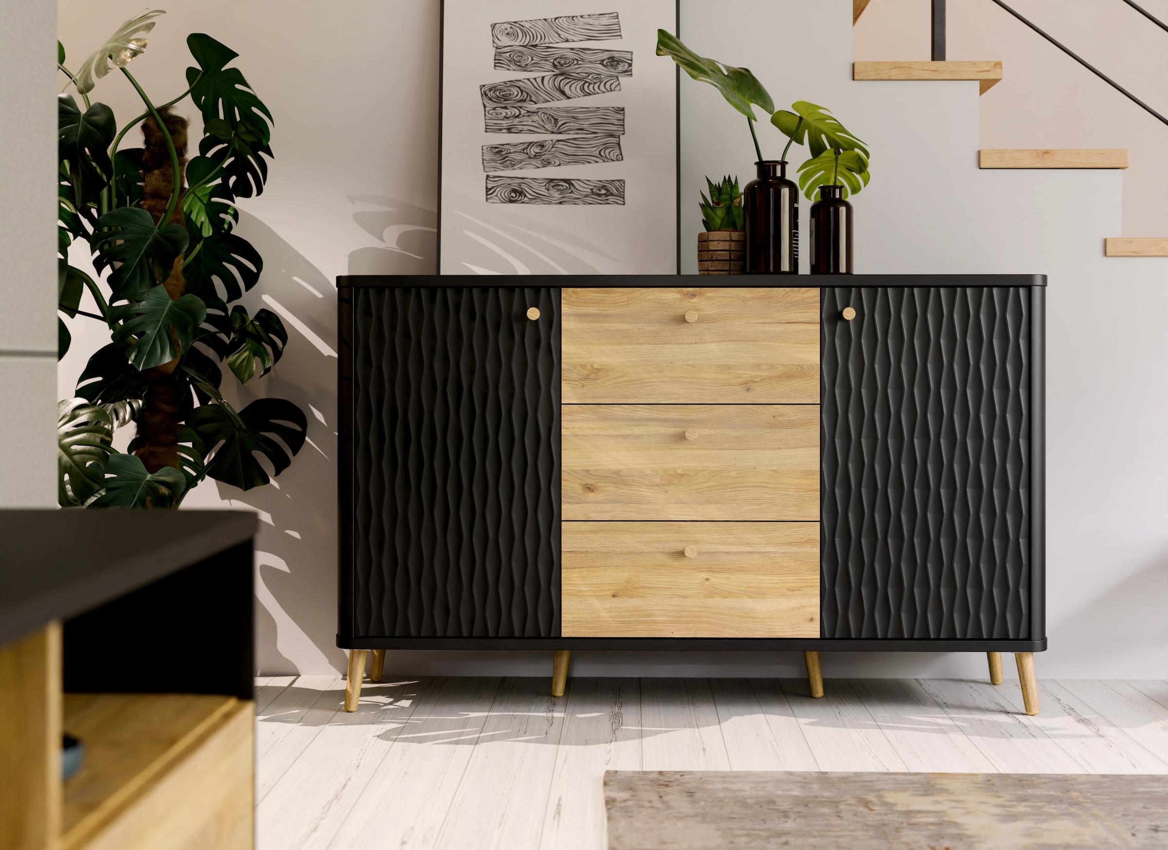 FORTE Sideboard "Fixsmile", modernes Sideboard, SoftClose, Echtholz Beine u günstig online kaufen