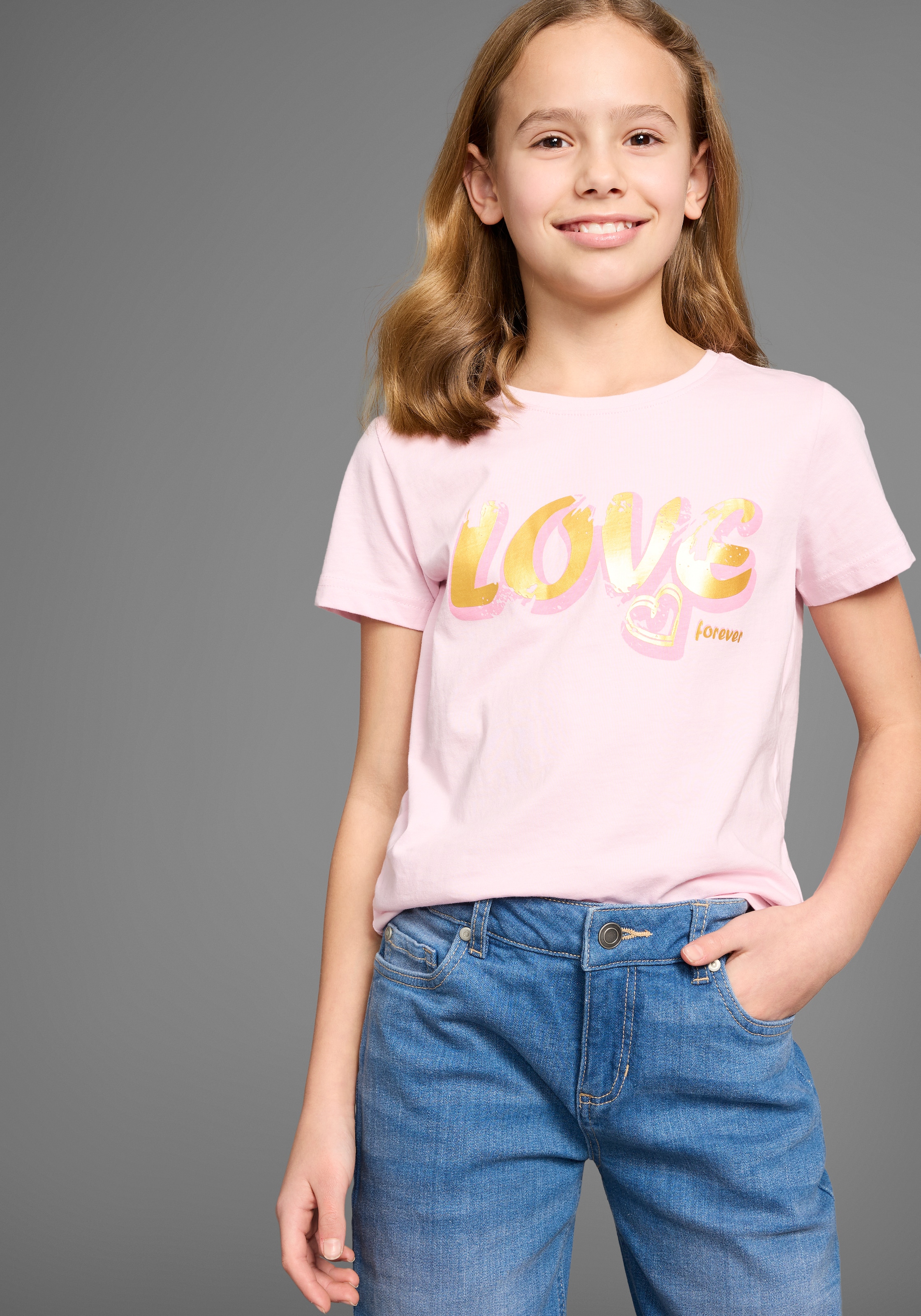 DELMAO T-Shirt »2er Pack T-Shirt mit Foliendruck«, (Packung, 2 tlg.), 2er Packung T-Shirts