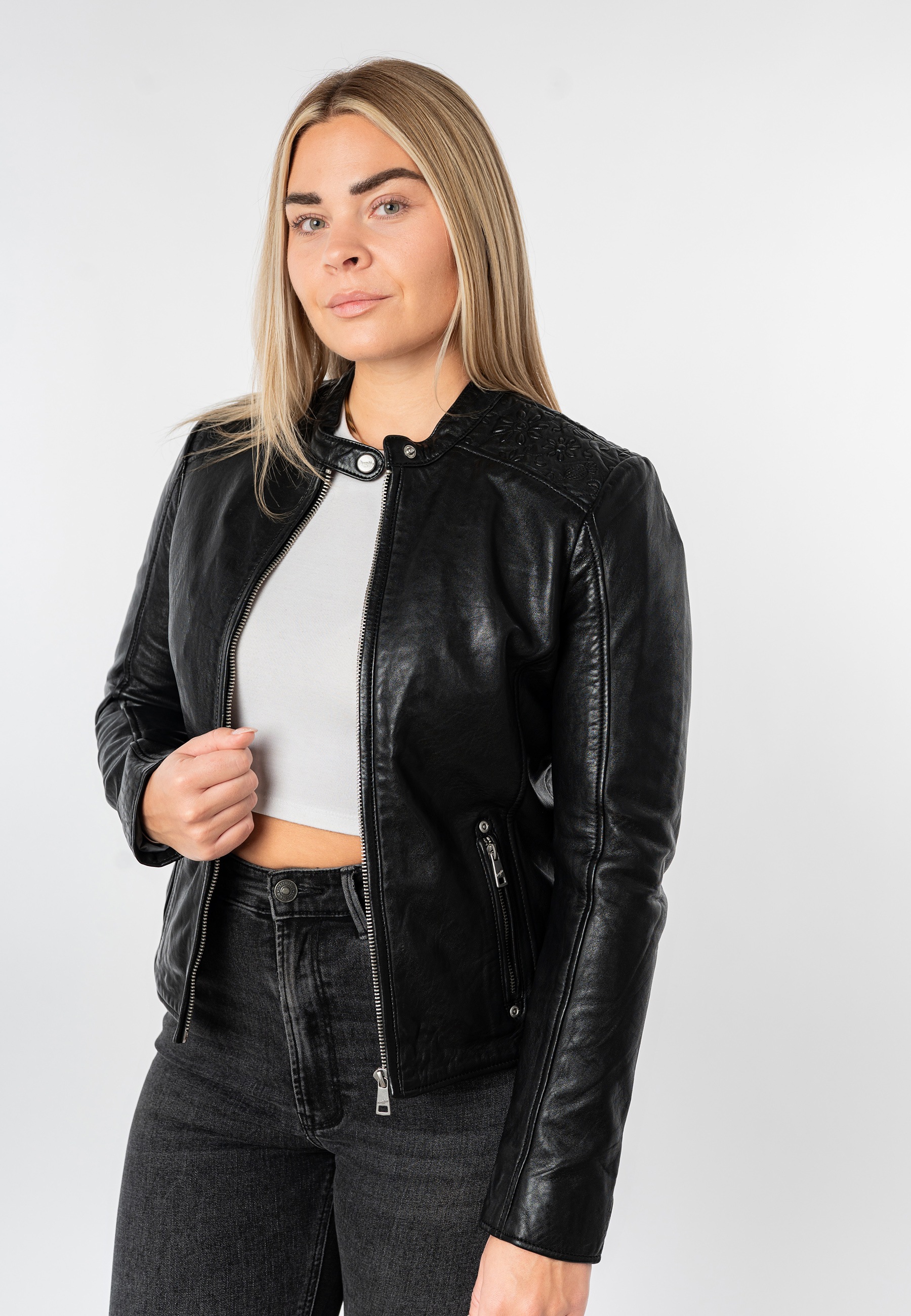 Mauritius Lederjacke »MWMabou« Bikerjacke mit dekorativer Schulterpartie