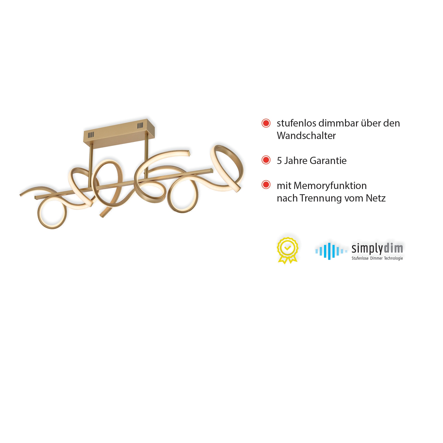 JUST LIGHT Deckenleuchte »CURLS«, 3 flammig, Leuchtmittel LED-Board | LED fest integriert, LED, dimmbar, Simply Dim, Memory, nach Trennung vom Netz