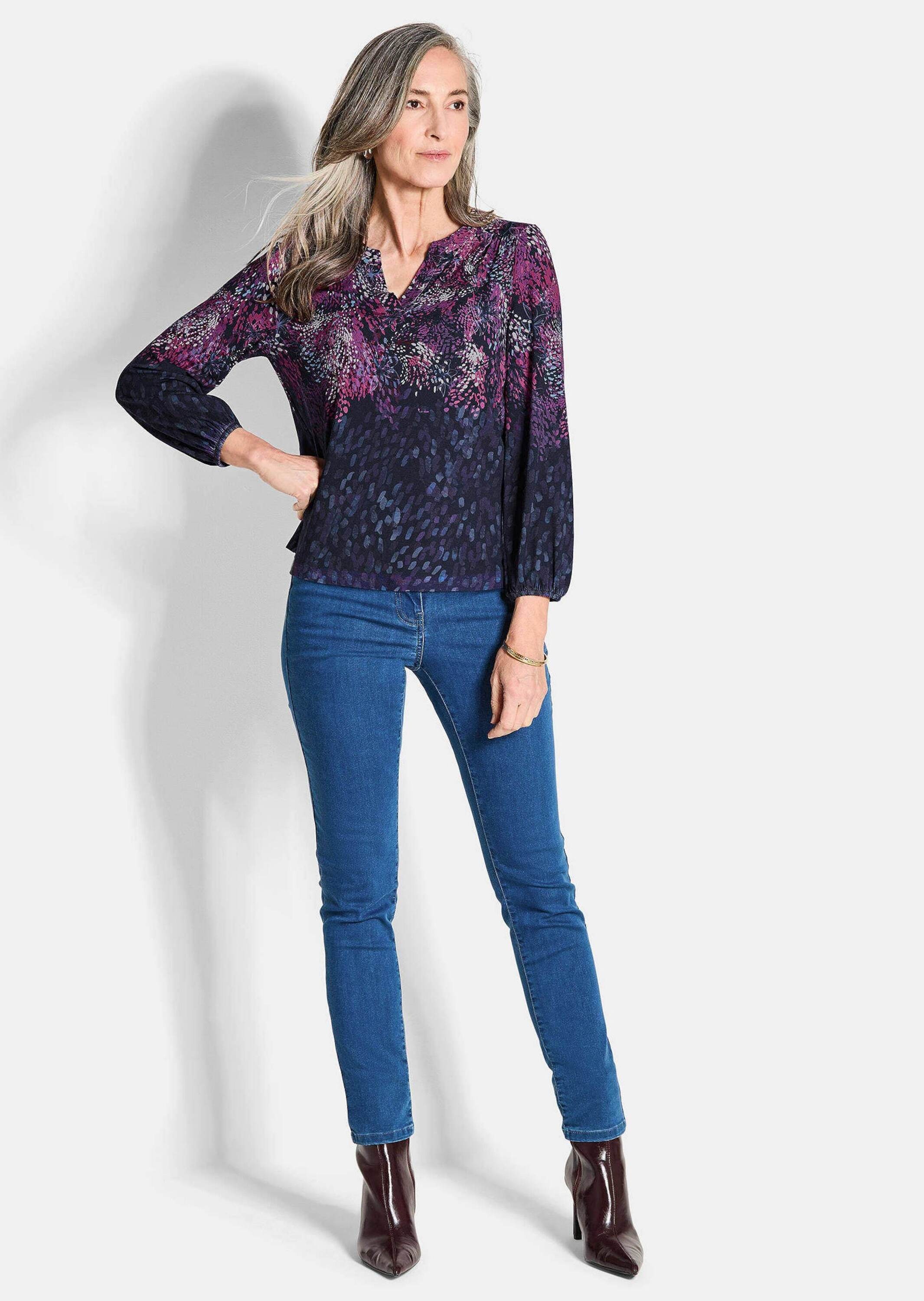 GOLDNER Kurzarmshirt "Langarm Druckshirt mit Allover-Print" günstig online kaufen