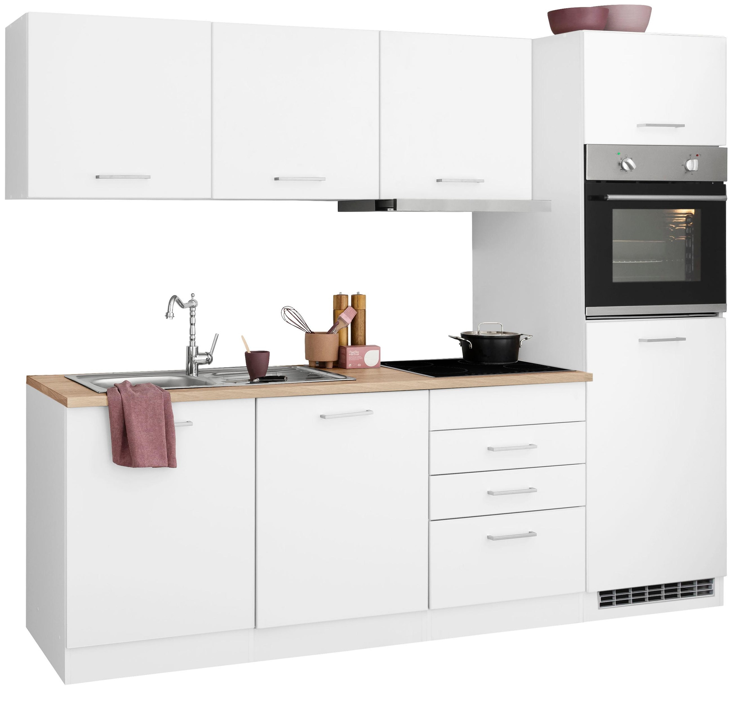 KOCHSTATION Küchenzeile »KS-Visby«, mit E-Geräten, Breite 240 cm inkl. Kühlschrank und Geschirrspüler