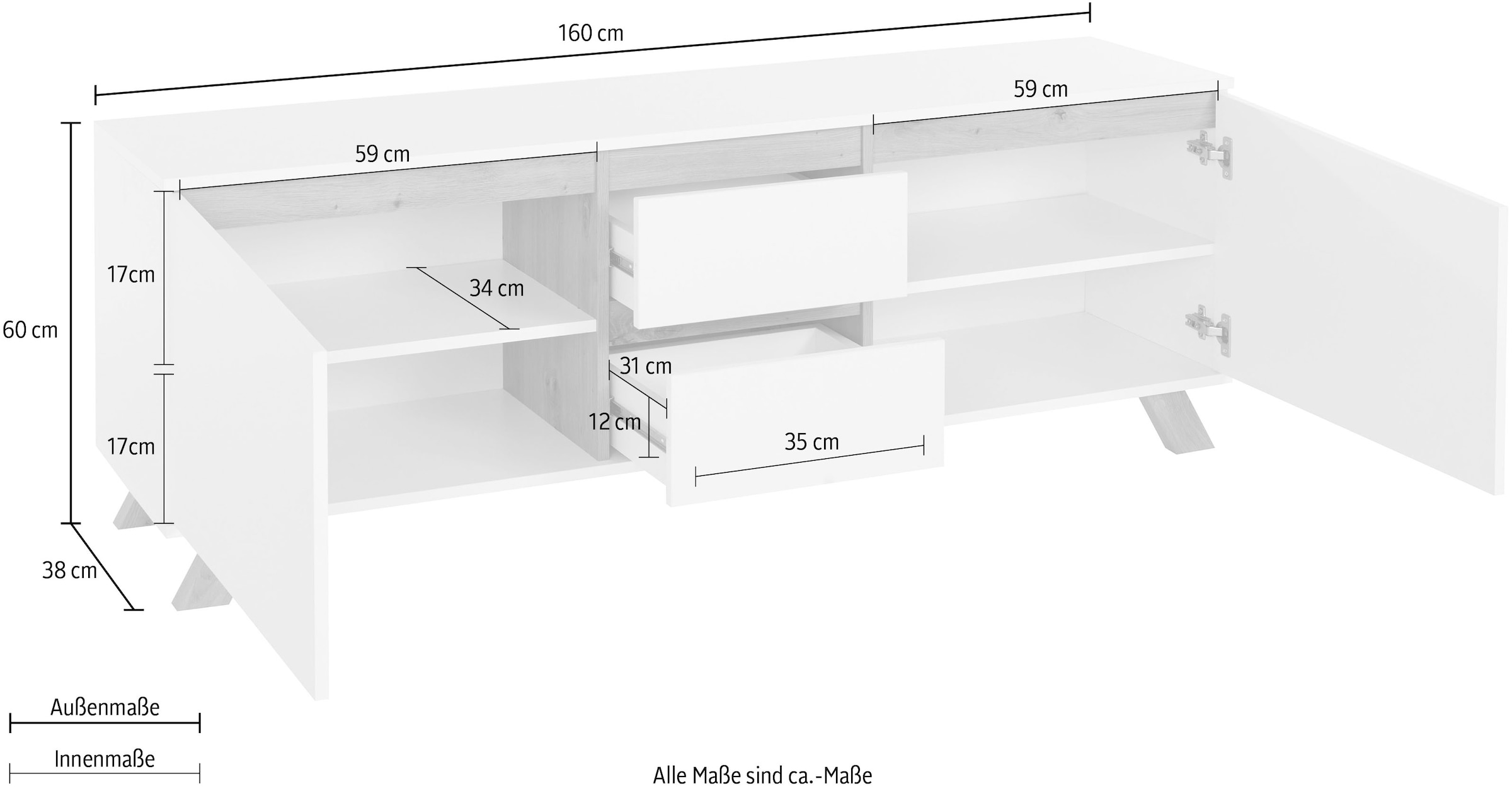 Homexperts Lowboard »VickyTV-Board, TV-Schrank«, Breite 160 cm, in matt weiß