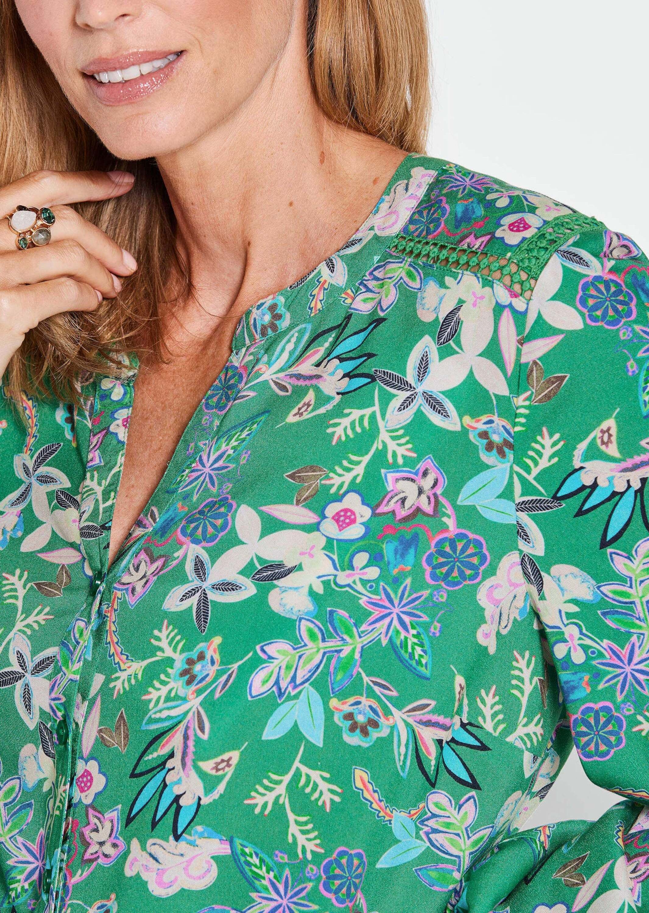 GOLDNER Kurzarmbluse »Kurzgröße Florale Viskosebluse Langarm«