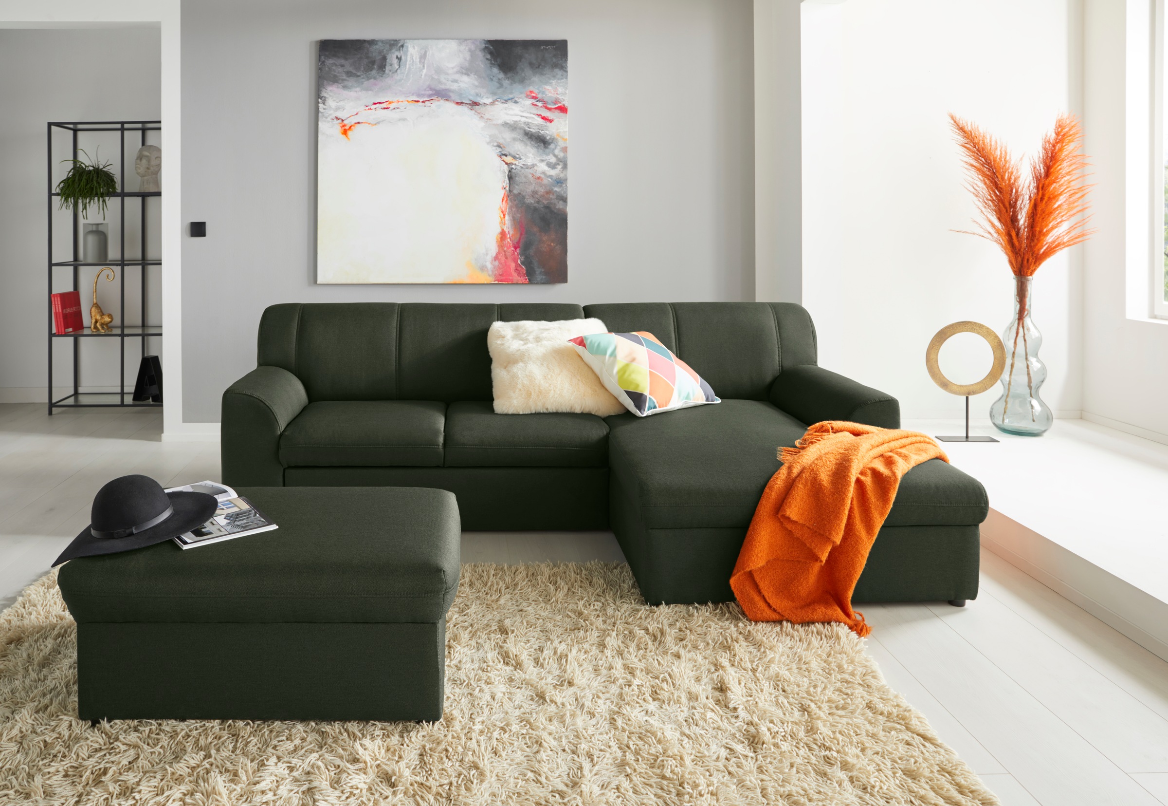 DOMO collection Ecksofa »Topper, elegant und zeitlos, kompaktes Stellmaß 245/155cm, L-Form«, mit Recamiere, wahlweise mit Schlaffunktion