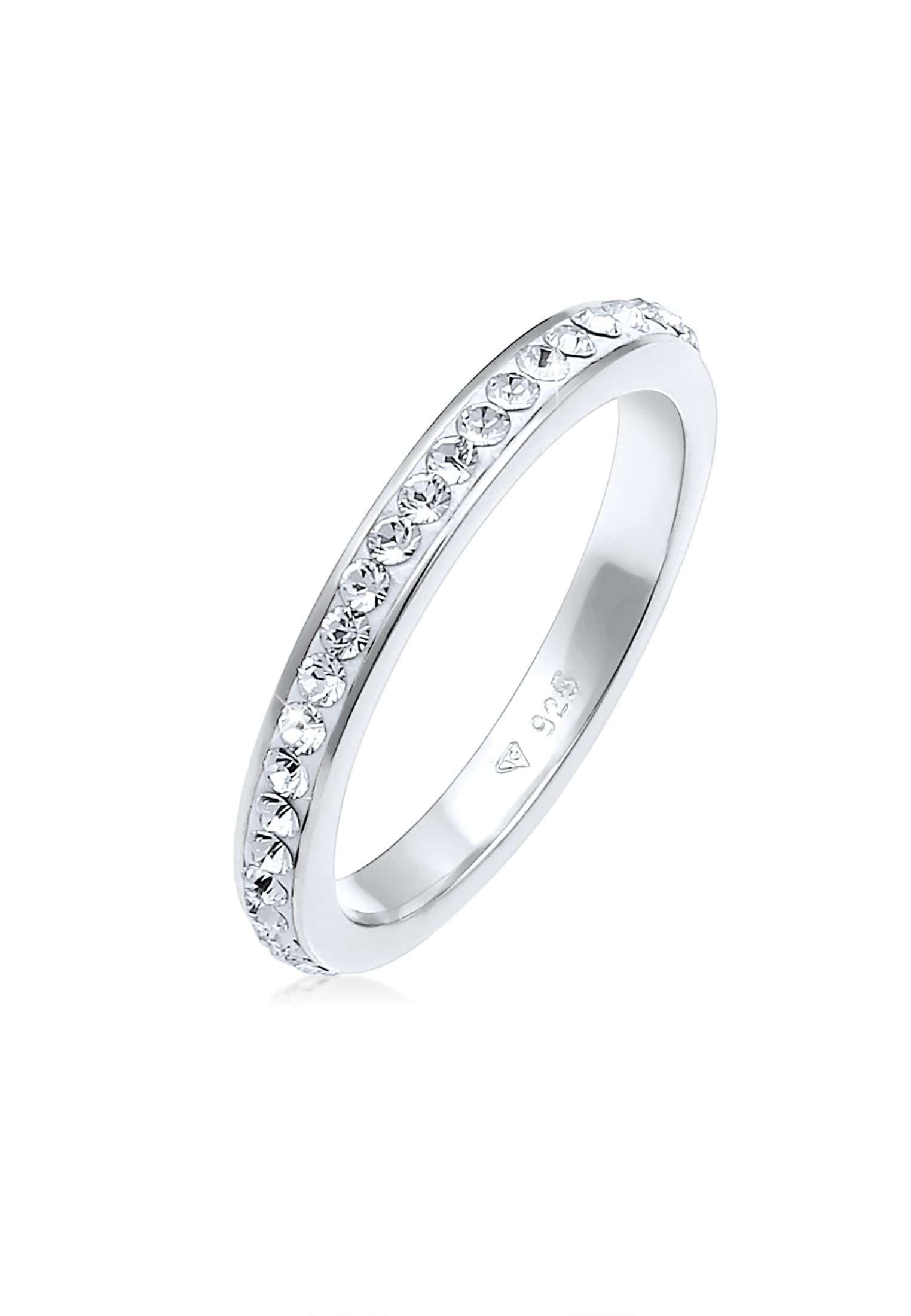 Fingerring ELLI "Bandring 925 Silber vergoldet, mit Kristallen von Swarovski" Gr. 64, weiß, Fingerringe, Damen, 64mm,mit Steinen, Silber 925 (Sterlingsilber), 2,5mm, Fingerring
