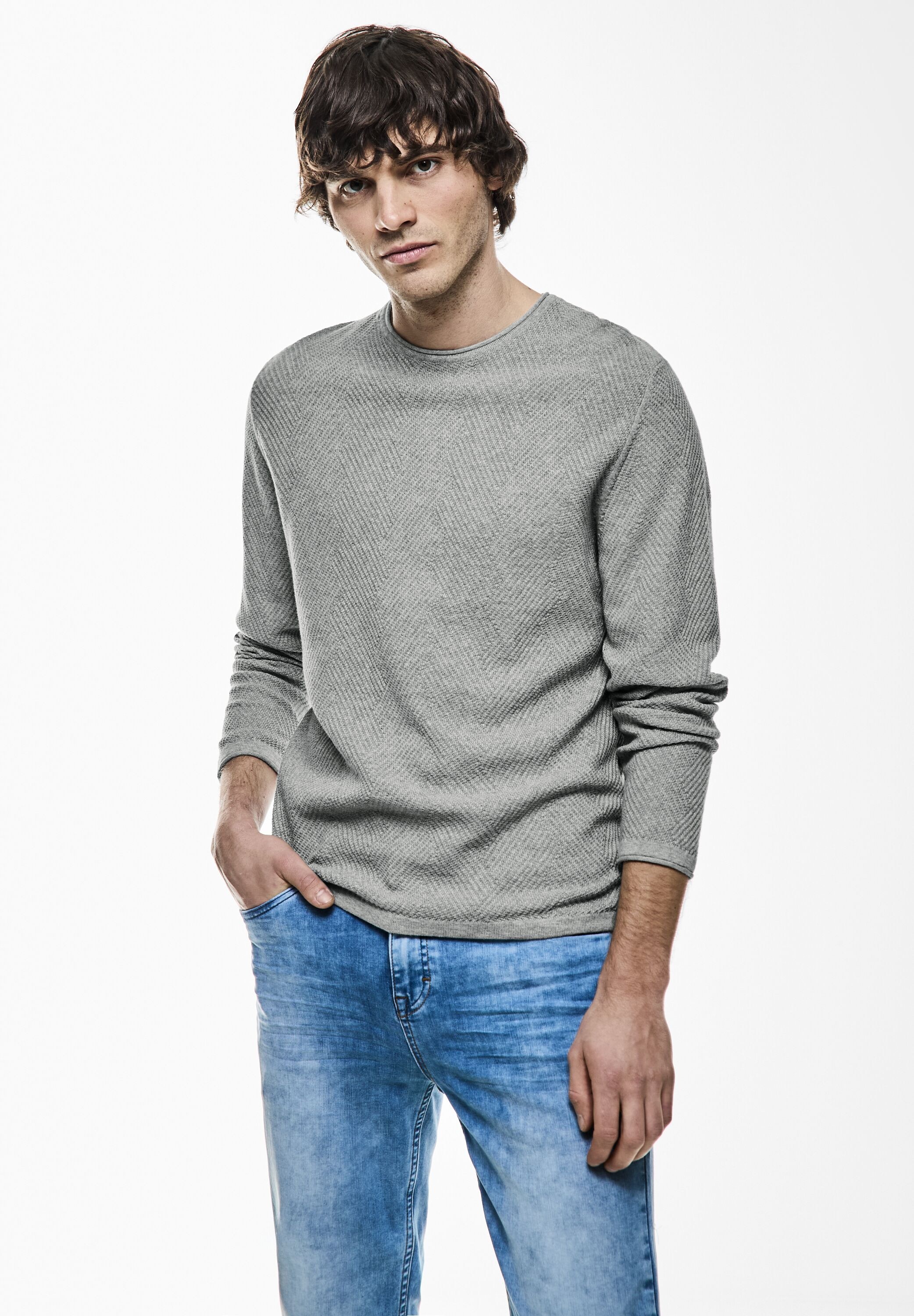 STREET ONE MEN Strickpullover, mit Rundhalsausschnitt