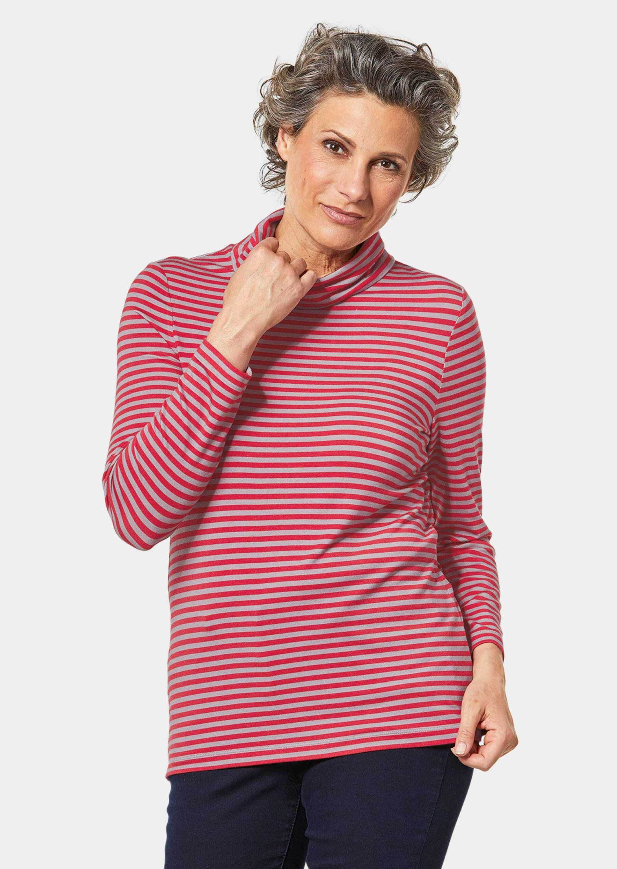 GOLDNER Longpullover »Shirt Kurzgröße - Hautsympathisches Ringelshirt mit Rollkragen«