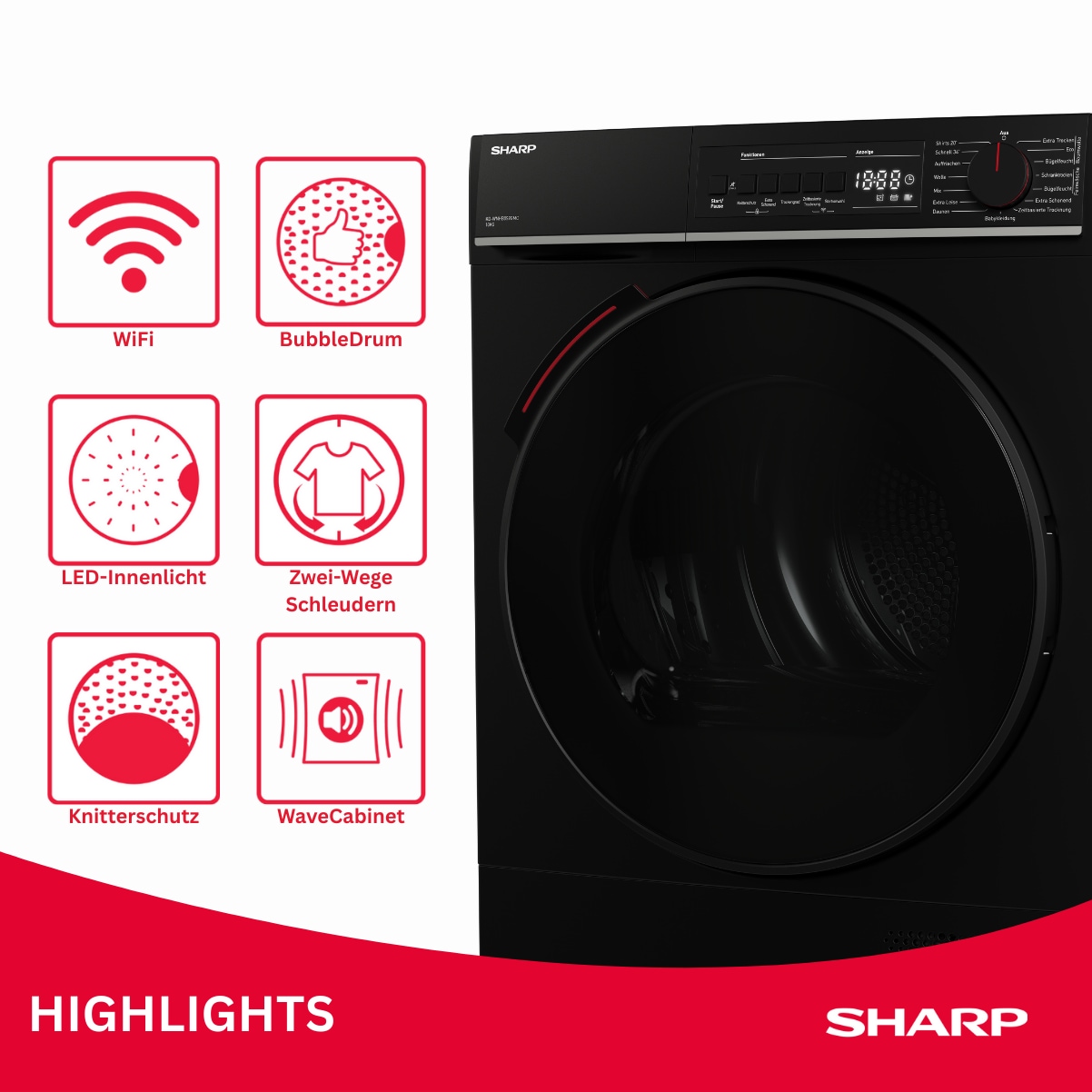 Sharp Wärmepumpentrockner »KD-WNHB0S9GMC-DE« WiFi & VeeZy App für smarte Steuerung per Smartphone