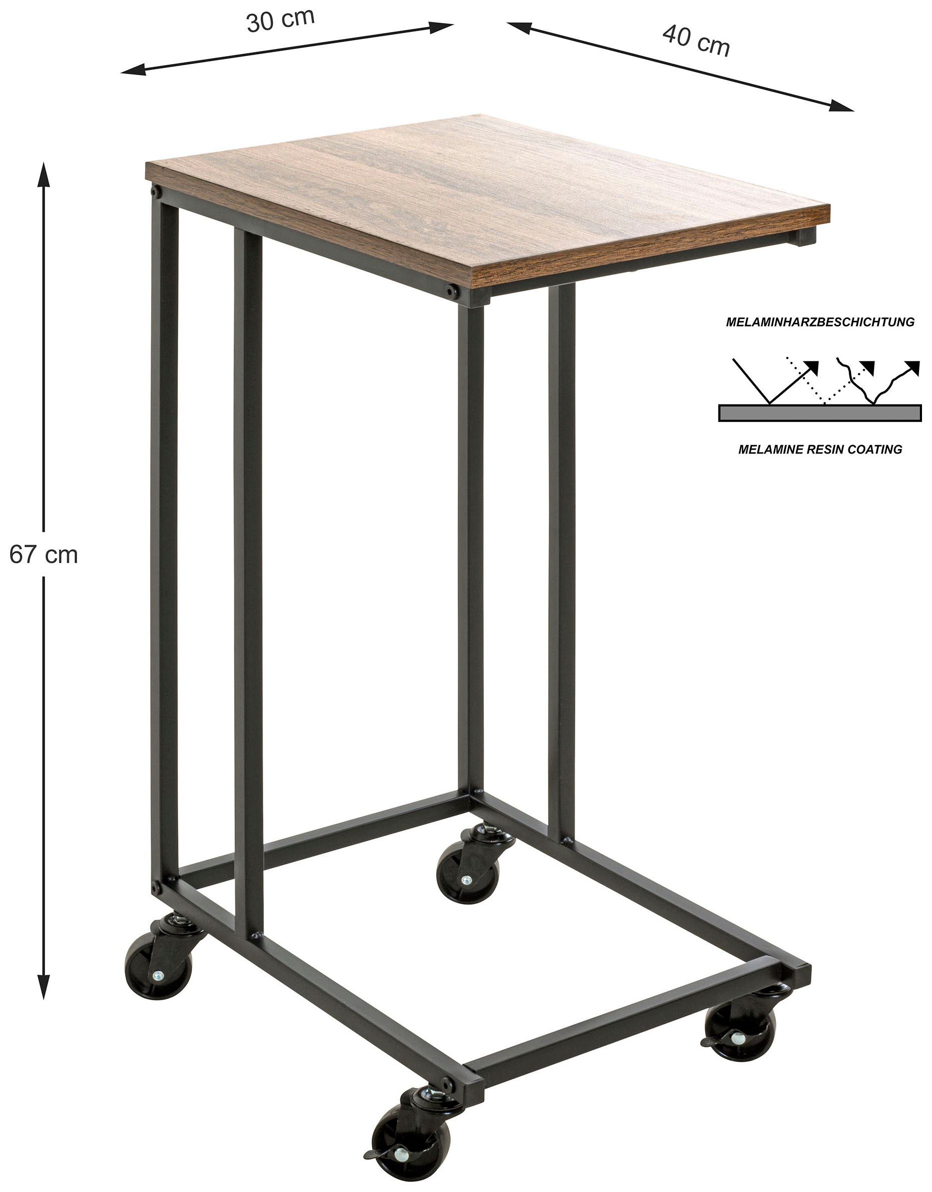 HAKU Beistelltisch »Rollwagen, Trolley« 1 Stk. tlg. rechteckig - aus Metall Schwarz B/T/H 30/40/67 cm