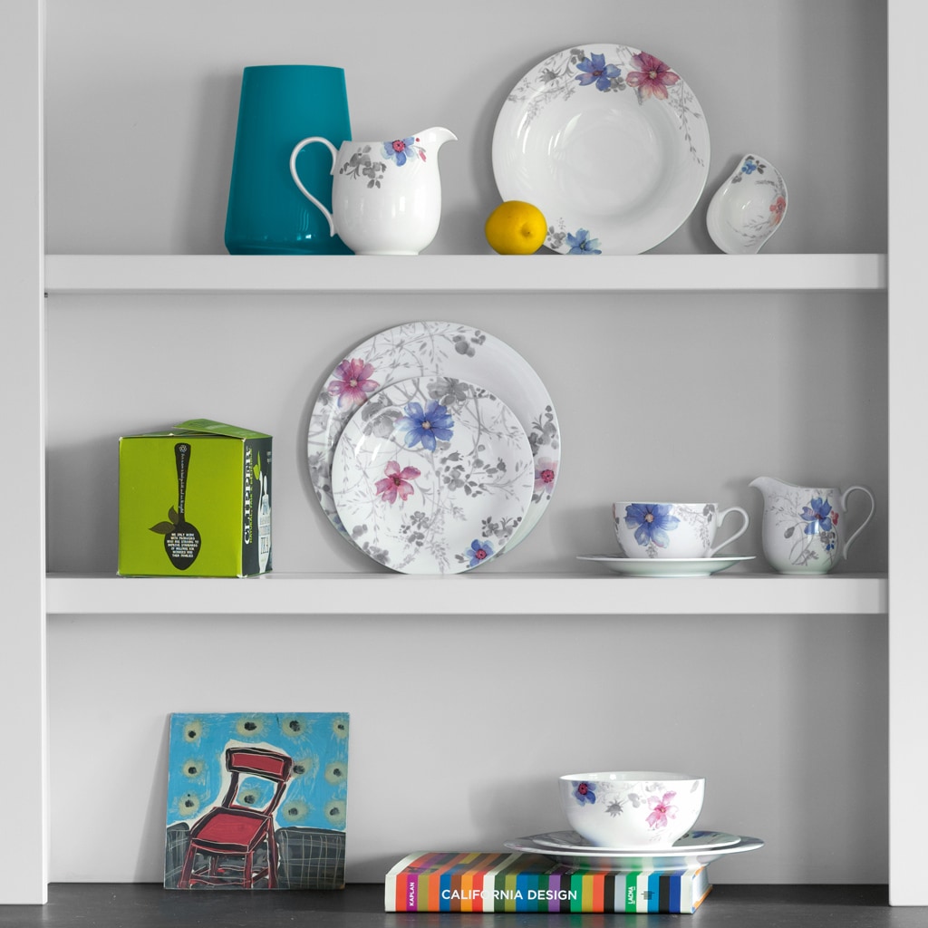 Villeroy & Boch Geschirr-Set »Kaffeeservice Mariefleur Gris Basic 18er Set bunt« Spülmaschinengeeignet, Mikrowellenfest