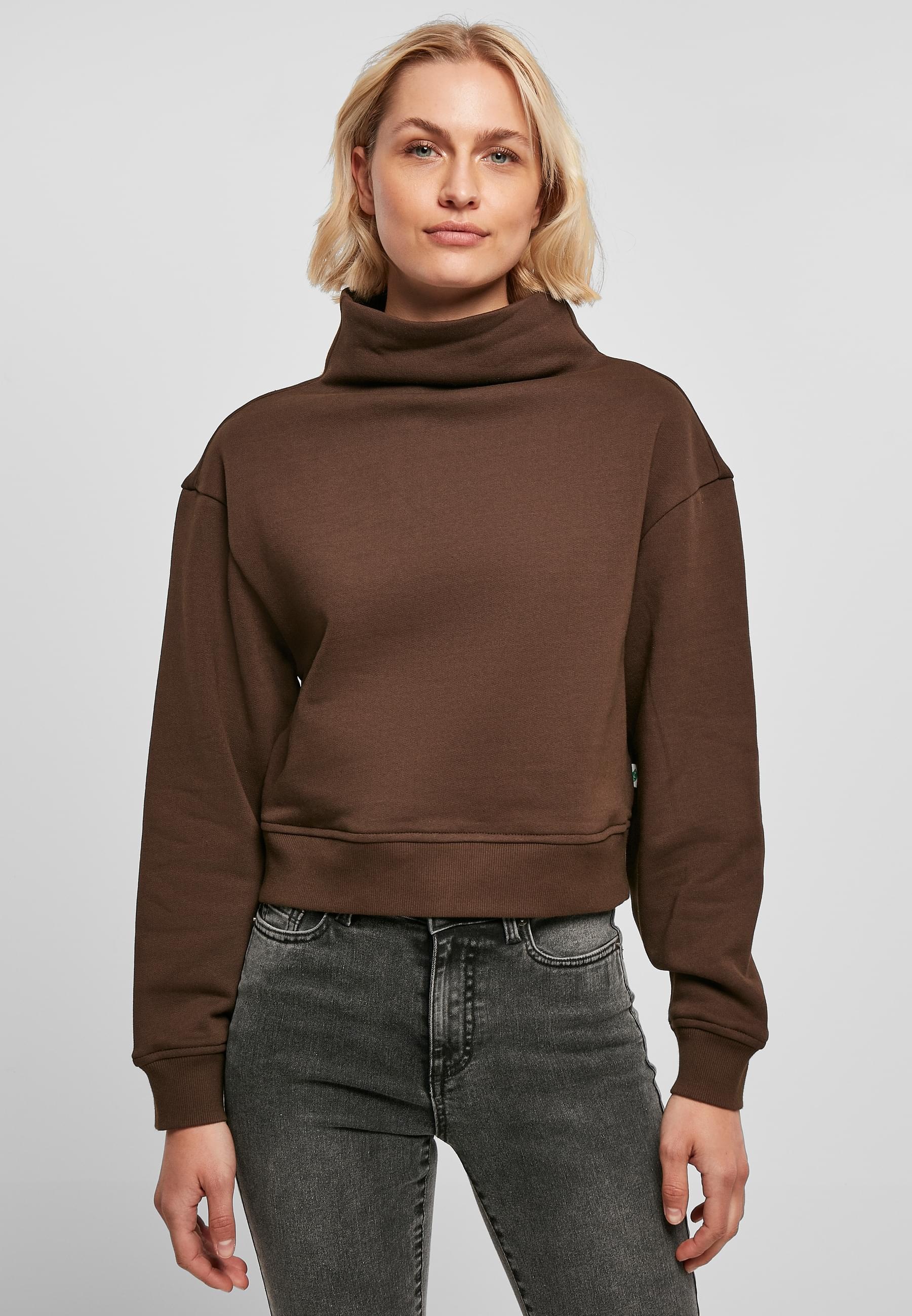URBAN CLASSICS Sweater »Urban Classics Damen Ladies Organic Short High Neck Crew«, (1 tlg.)