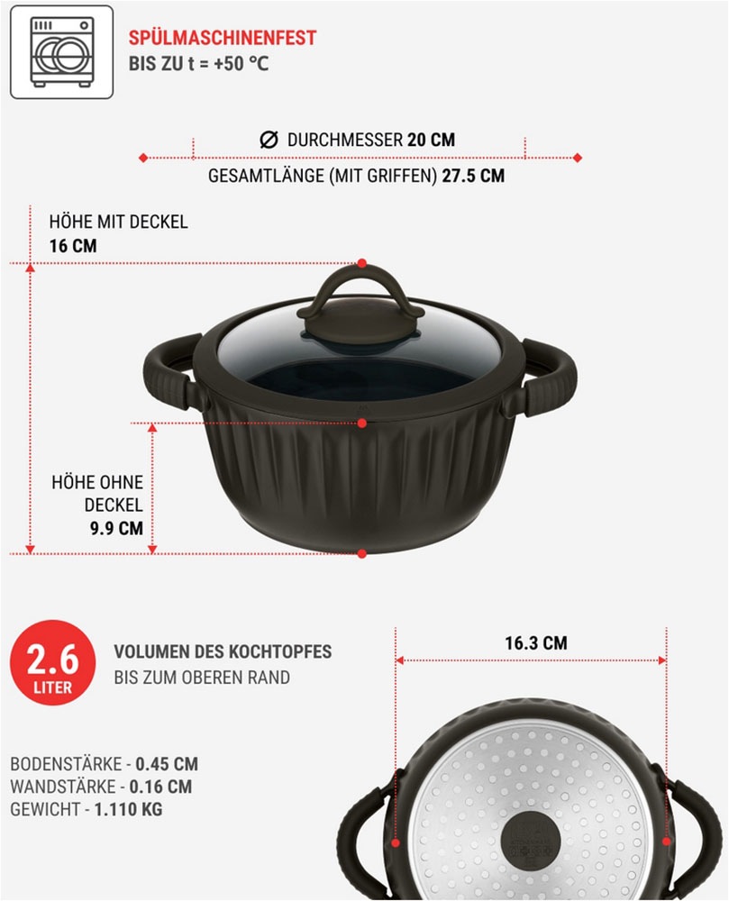 RESTO Kitchenware Bratentopf »Ascella, Schmortopf antihaftbeschichtet und spülmaschinenfest«, Aluminiumguss, (2 tlg.), Geeignet für alle Herdarten, auch Induktion, im Geschenkkarton
