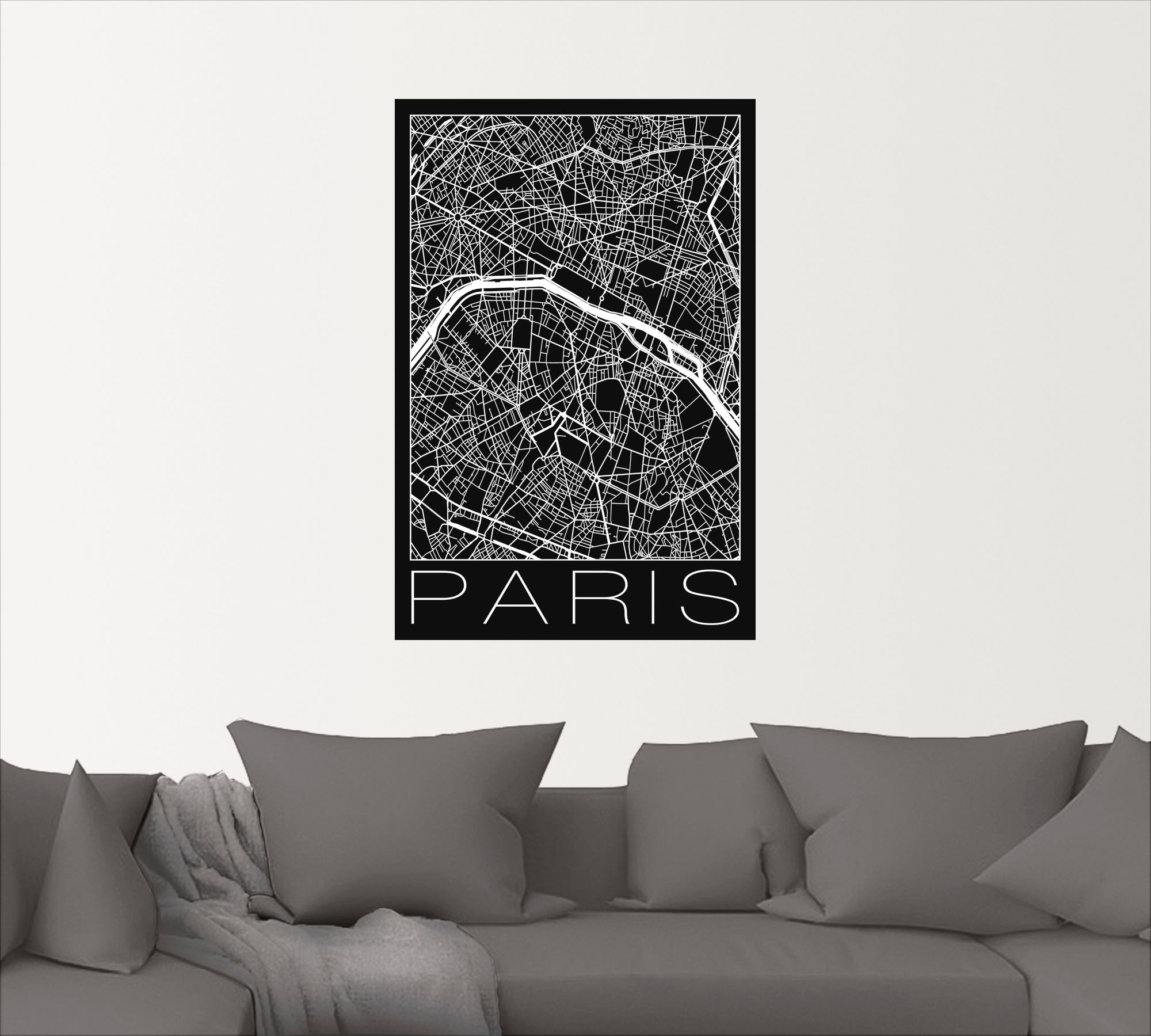 Artland Poster »Retro Karte Paris Frankreich Schwarz«, Frankreich, (1 St.), als Alubild, Leinwandbild, Wandaufkleber oder Poster in versch. Größen