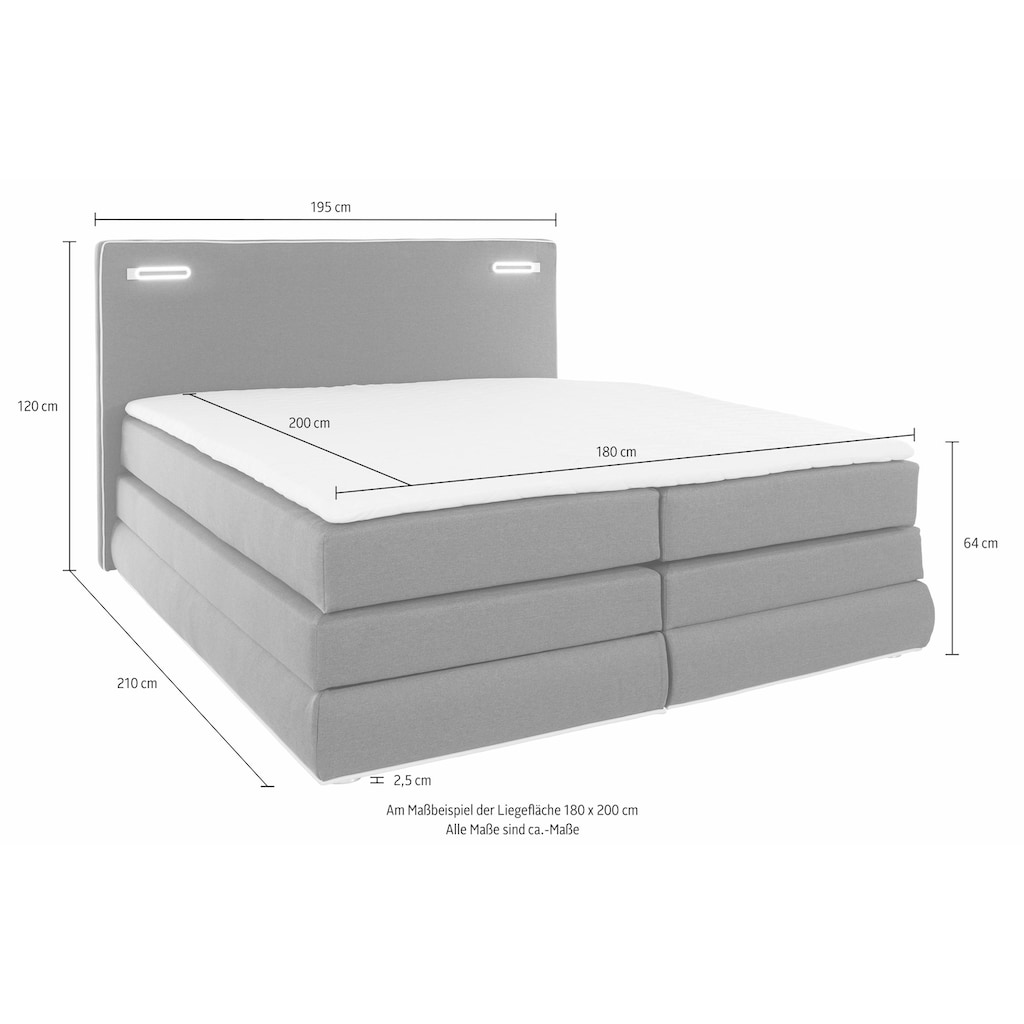 COLLECTION AB Boxspringbett »Rubona«, inkl. Bettkasten, LED-Beleuchtung und Topper