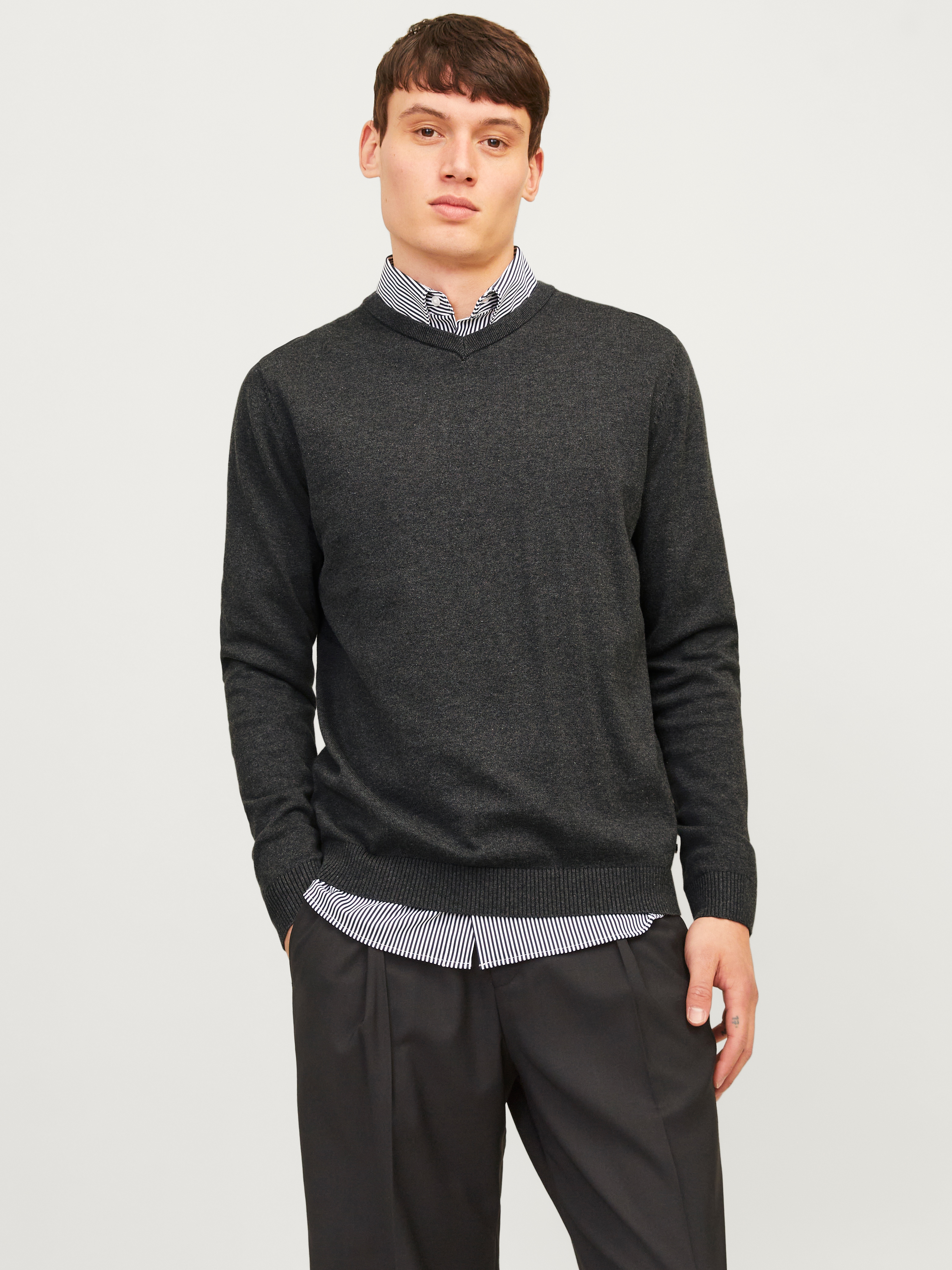 Jack & Jones V-Ausschnitt-Pullover "JJEBASIC KNIT V-NECK NOOS" Baumwolle, normal geschnitten