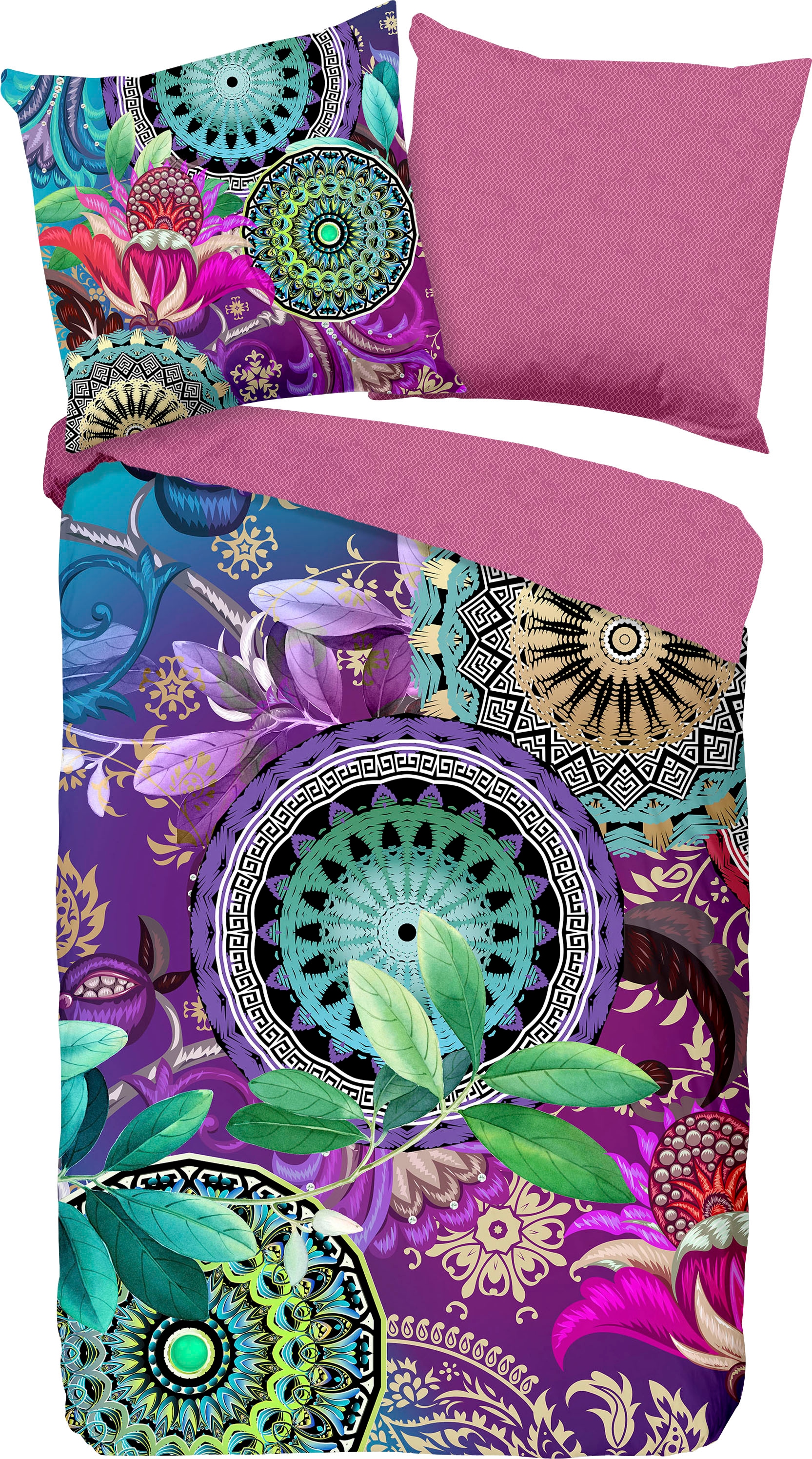 hip Wendebettwäsche »Axelle«, Mako-Satin, 135x200, Reißverschluss, Wendeoptik, Mandala, Bunt, Lila