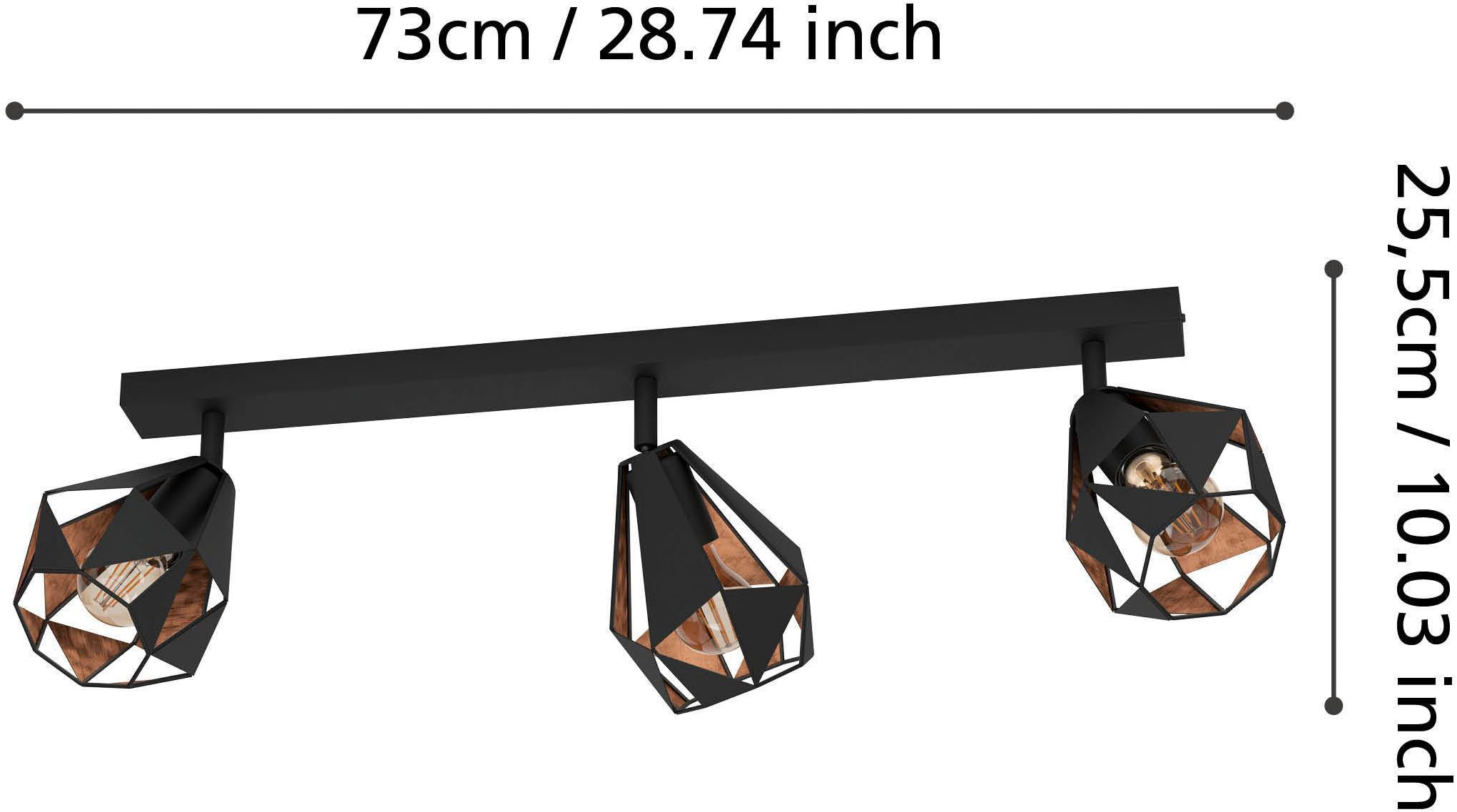 EGLO Deckenleuchte »Carlton 7 Deckenlampe, stahl, Vintage, Industrial Retro, E27, Lampe« E27 1 Stk. EGLO Spot Carlton 7 schwarz, kupferfarben-antik 3X40W L:73 H:25,5 cm