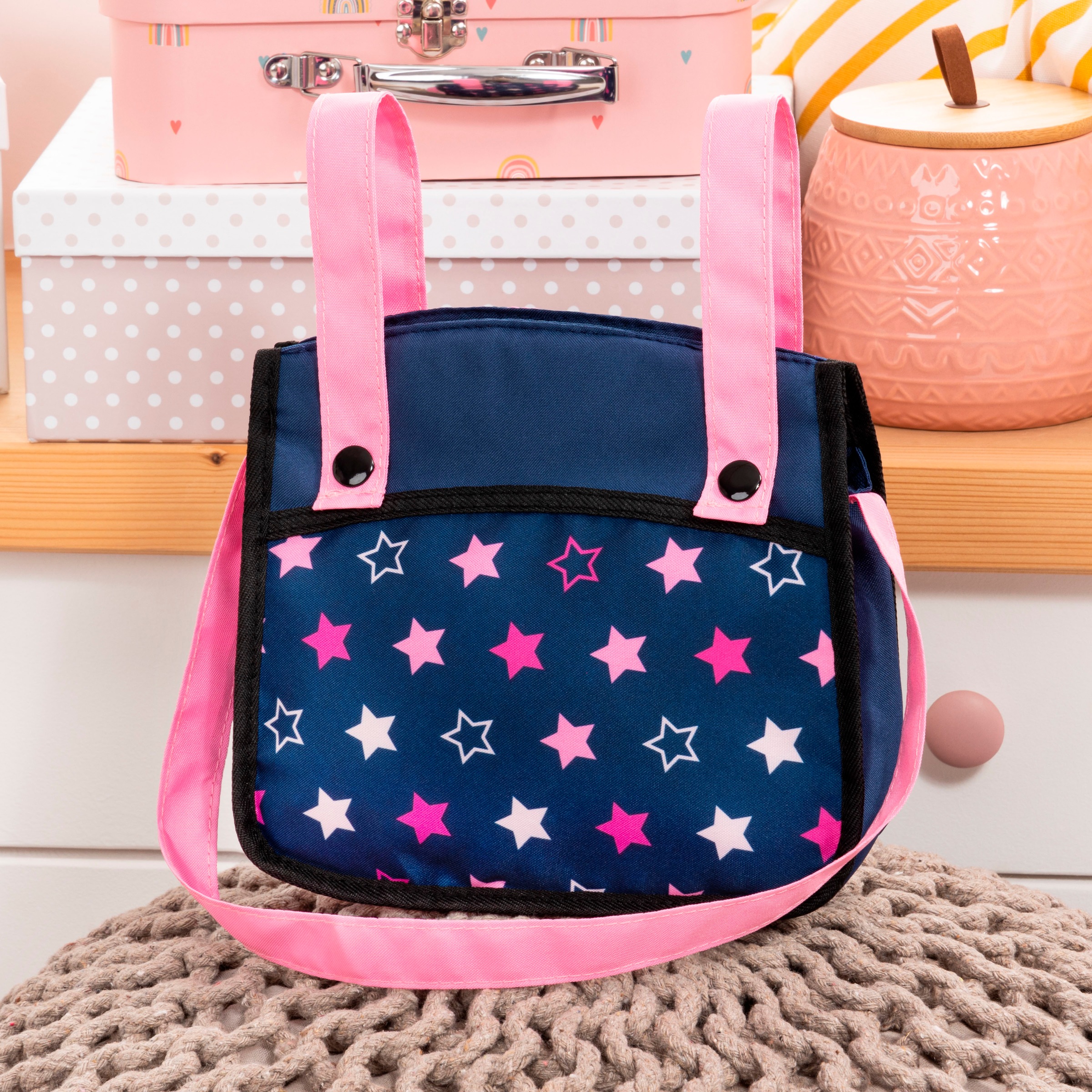 Bayer Puppen-Zwillingsbuggy »Xeo Twin blau/pink«, mit Wickeltasche