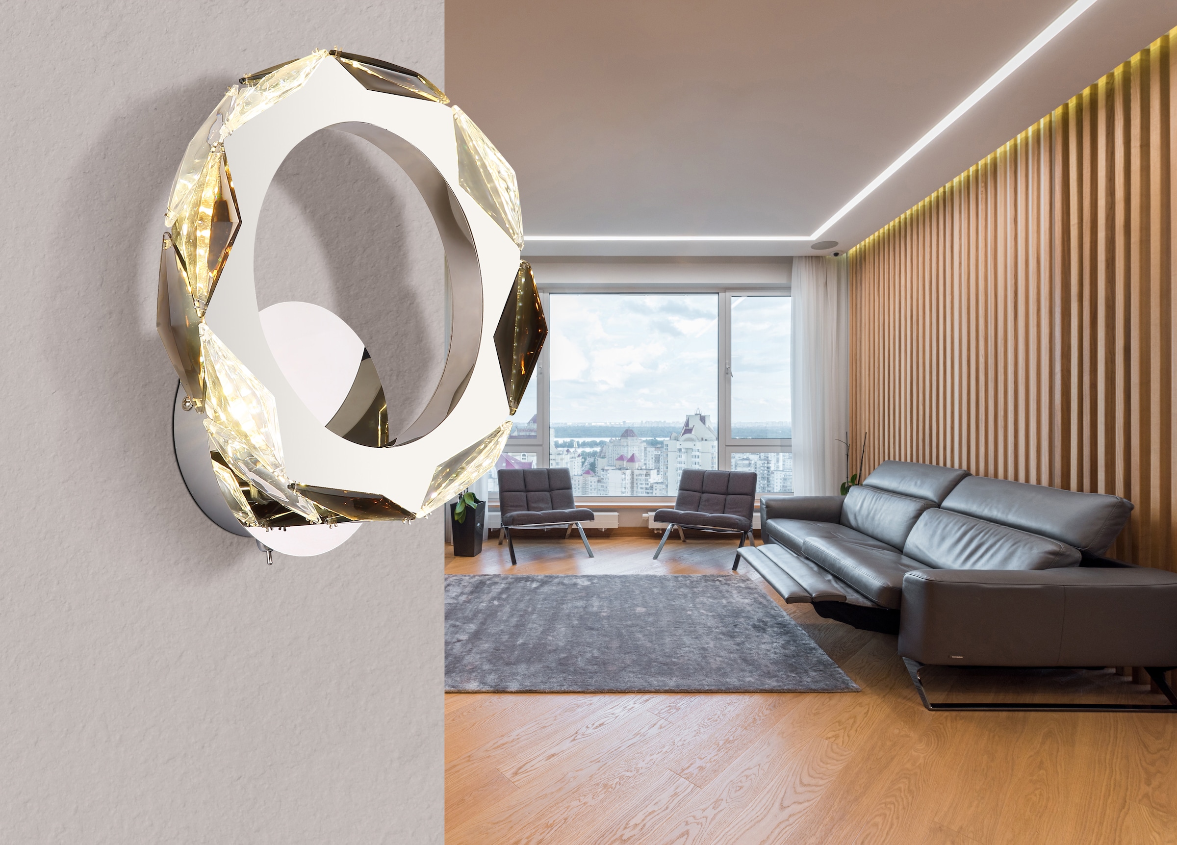 GLOBO LIGHTING LED Wandleuchte »KARILION«, Leuchtmittel LED-Modul | LED fest integriert, Wandlampe/Acrylkristalle rauchfarben/BxH: 240x255mm