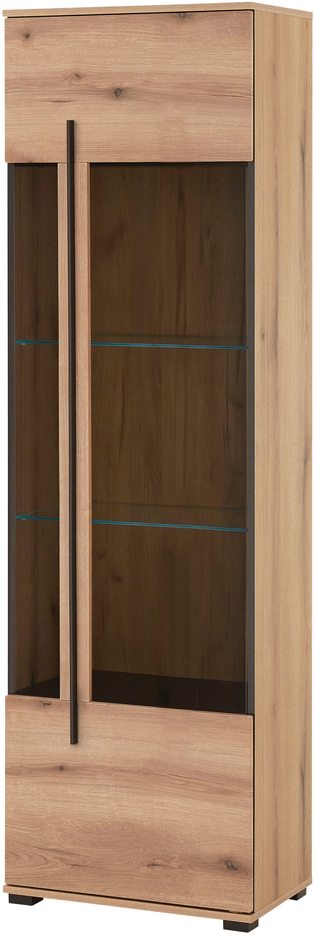 Home affaire Vitrine "Cantara, Vitrinenschrank in Eiche Evoke, Weiß o Kaschmir, Standvitrine" schwarzer Stangengriff, ausreichend Stauraum, vielseitig einsetzbar