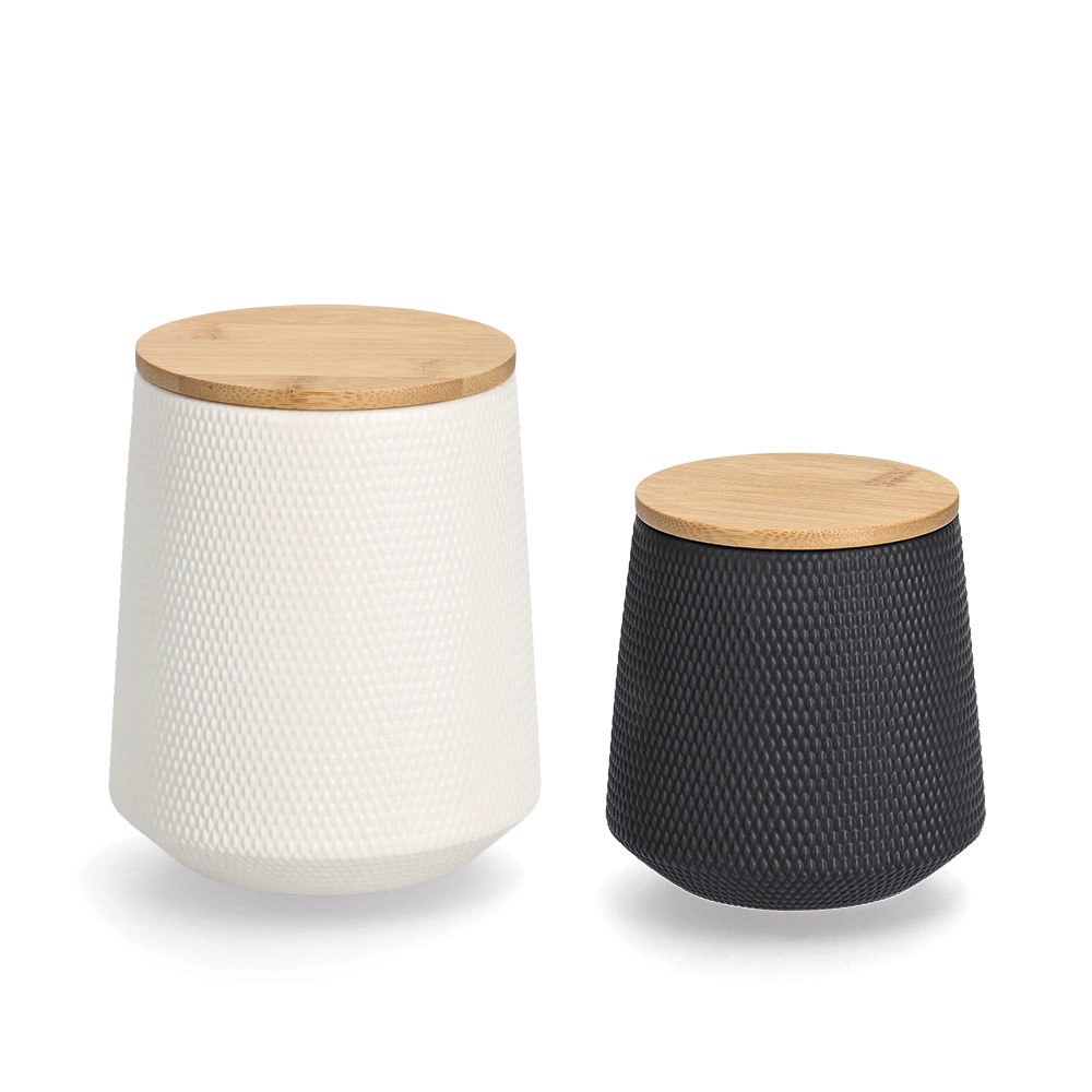 Thumbnail - Zeller Present Vorratsdose Set, 580ml, Ø 11 x 11,4 cm;1080ml, Ø 13 x 15,4 cm, 2 Stk. tlg. edles Design, Bambus/Keramik, ...