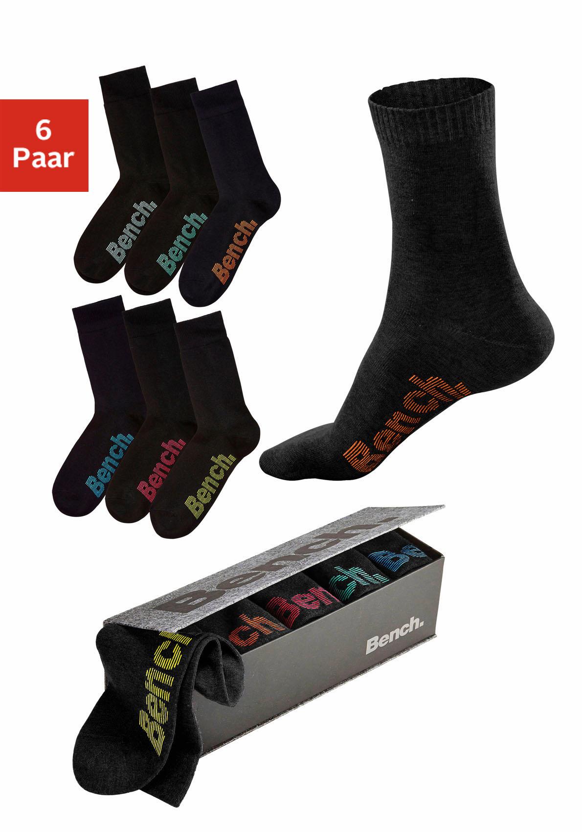 Bench. Socken "Damen Herren Basic Socken für Freizeit und Alltag" Box, 6 Stk. tlg. in der praktischen Box mit verschiedenfarbigen Logos