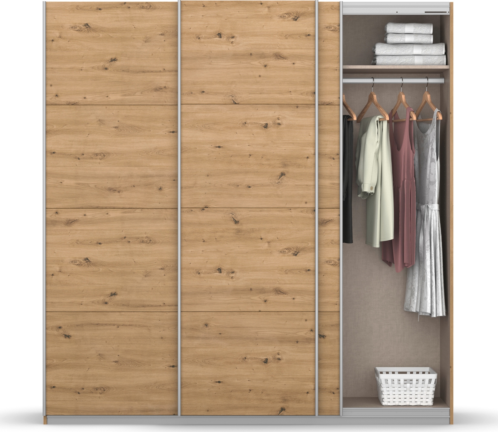 rauch Schwebetürenschrank »Kleiderschrank Schrank Garderobe KOLUNA mit Dekor-Front«, inkl. 2 Innenschubladen sowie extra Einlegeböden MADE IN GERMANY