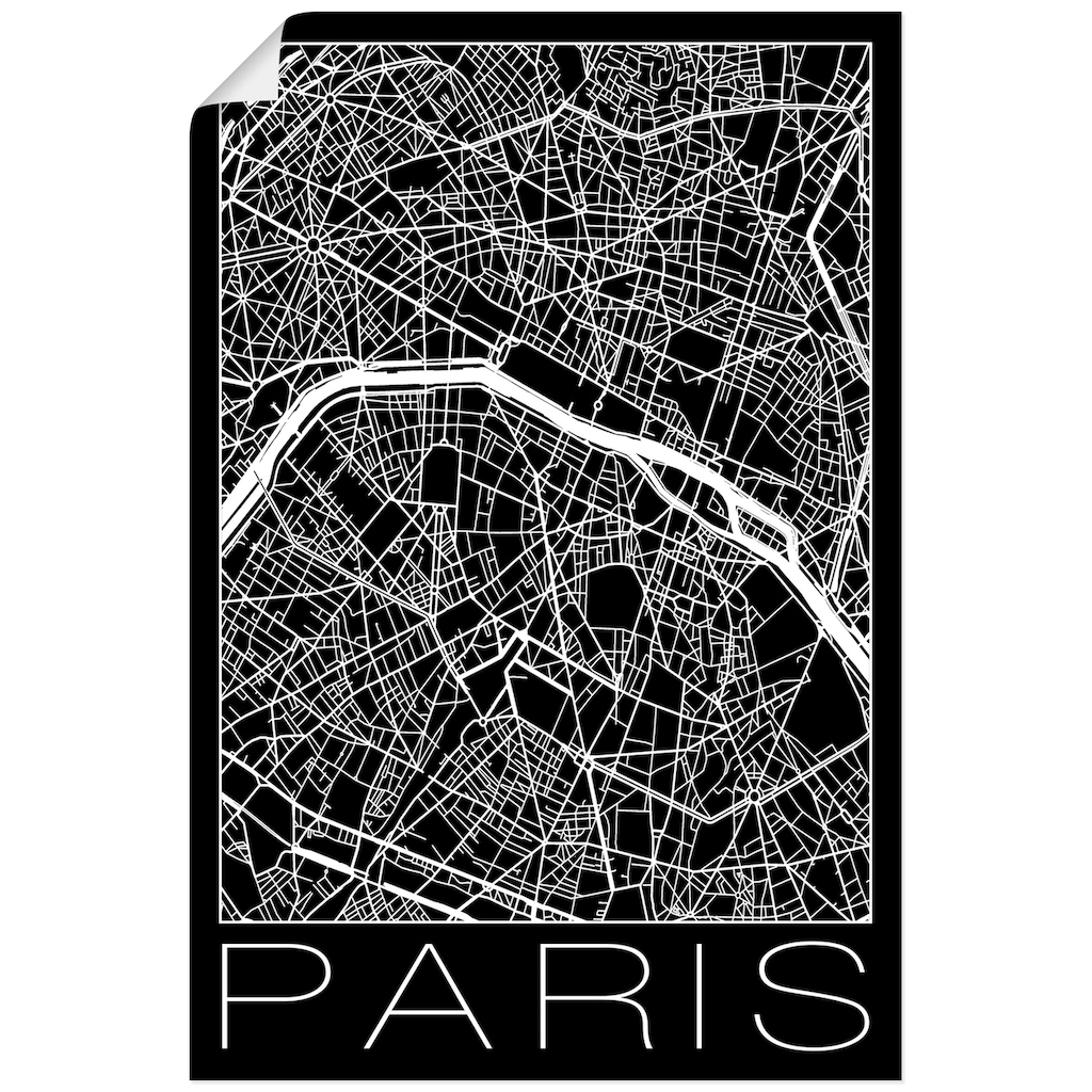 Artland Poster »Retro Karte Paris Frankreich Schwarz«, Frankreich, (1 St.)