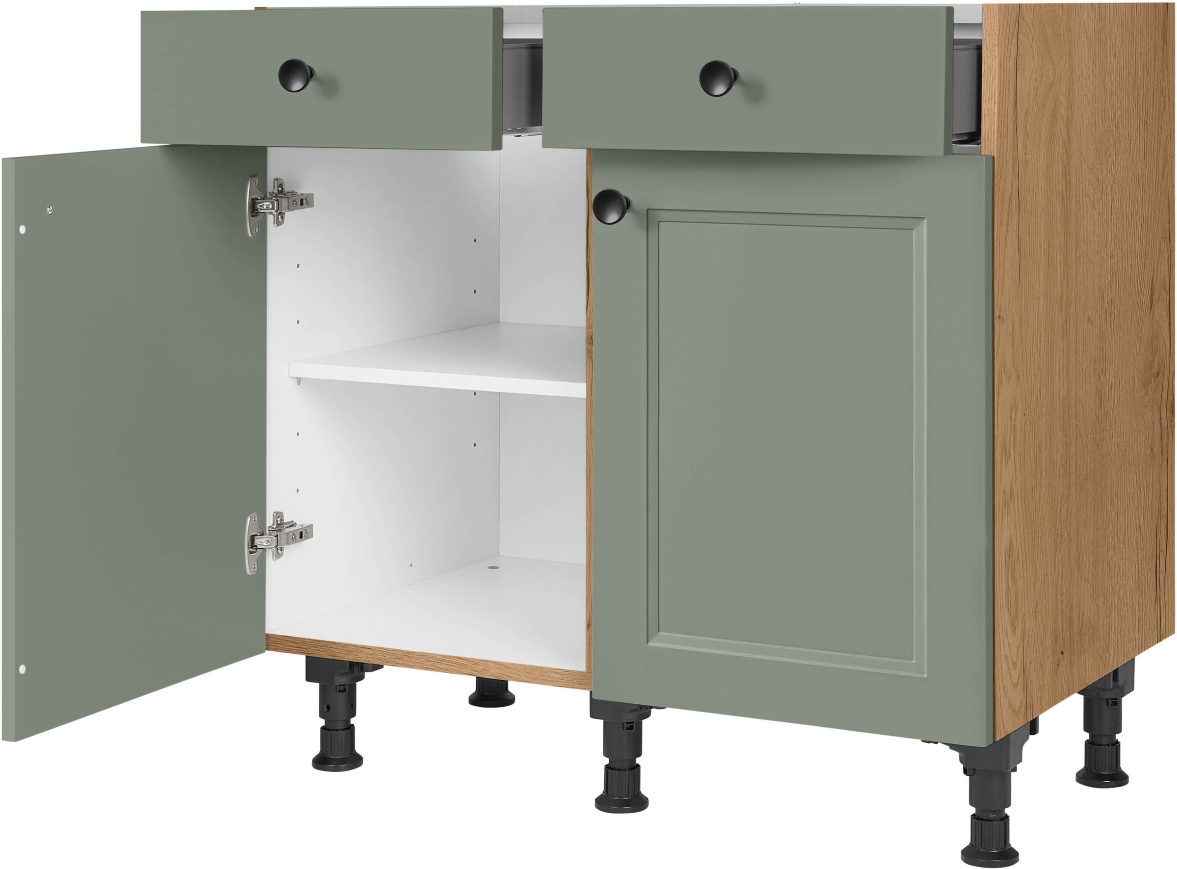 nobilia® Unterschrank »"Cascada", vormontiert, Breite 90 cm, Soft-Close-Funktion«, bei den Schubkästen, inkl. höhenverstellbare Sockelfüße