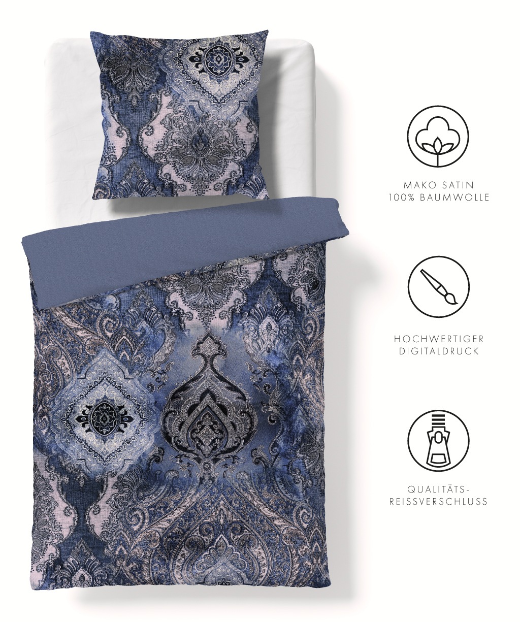 fleuresse Wendebettwäsche »Bed Art S«, Mako Satin 100% Baumwolle mit Reißverschluss