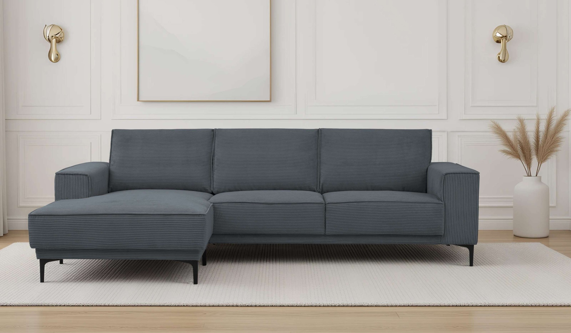 OTTO home Ecksofa "OLAND Cord L-Form, B: 280 cm, Skandi-Design" L-Form, 280 cm, Wellenunterfederung, Skandi-Design, Metallfüße