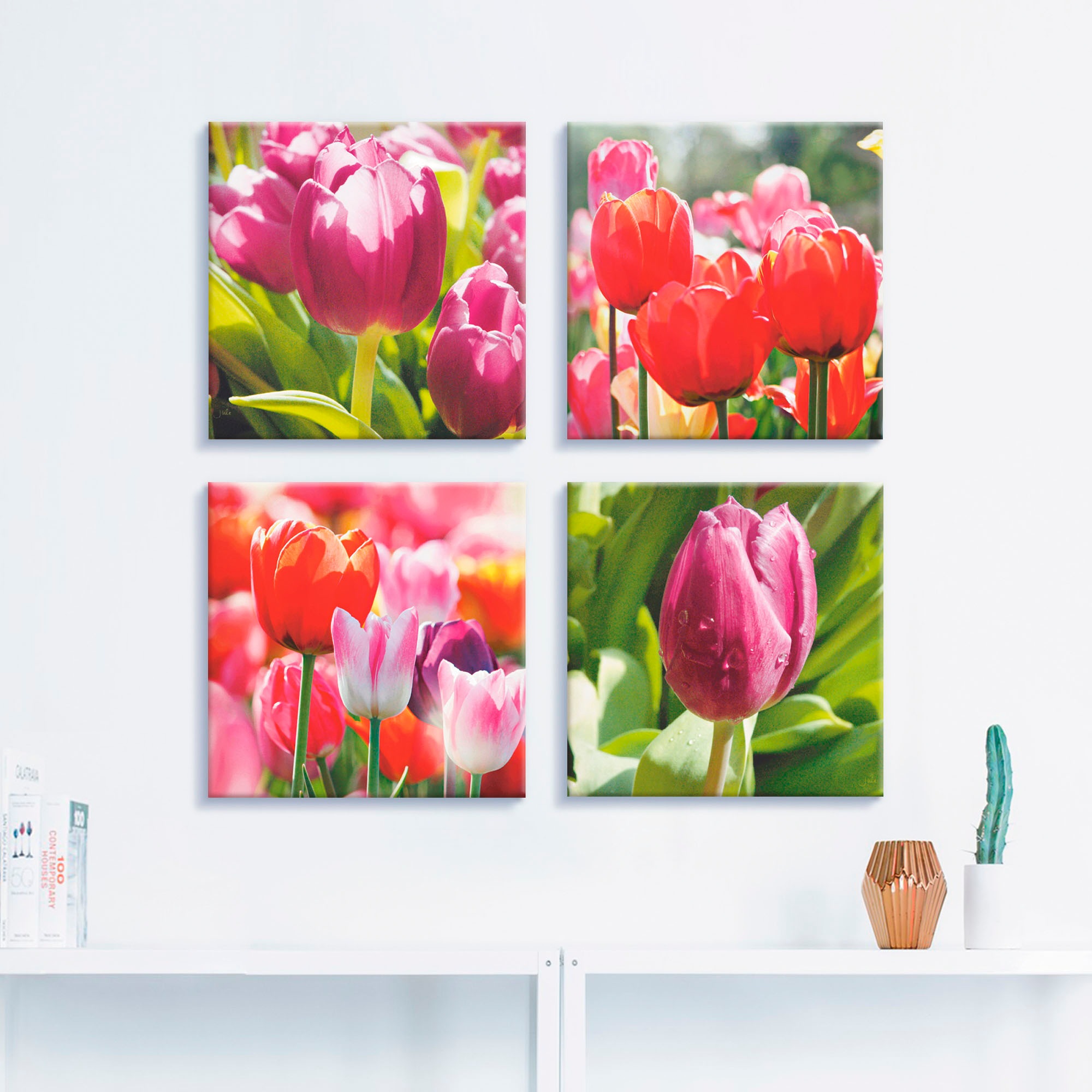 Artland Leinwandbild "Frühling und Tulpen" Blumen 4 Stk. tlg. 4er Set, vers günstig online kaufen