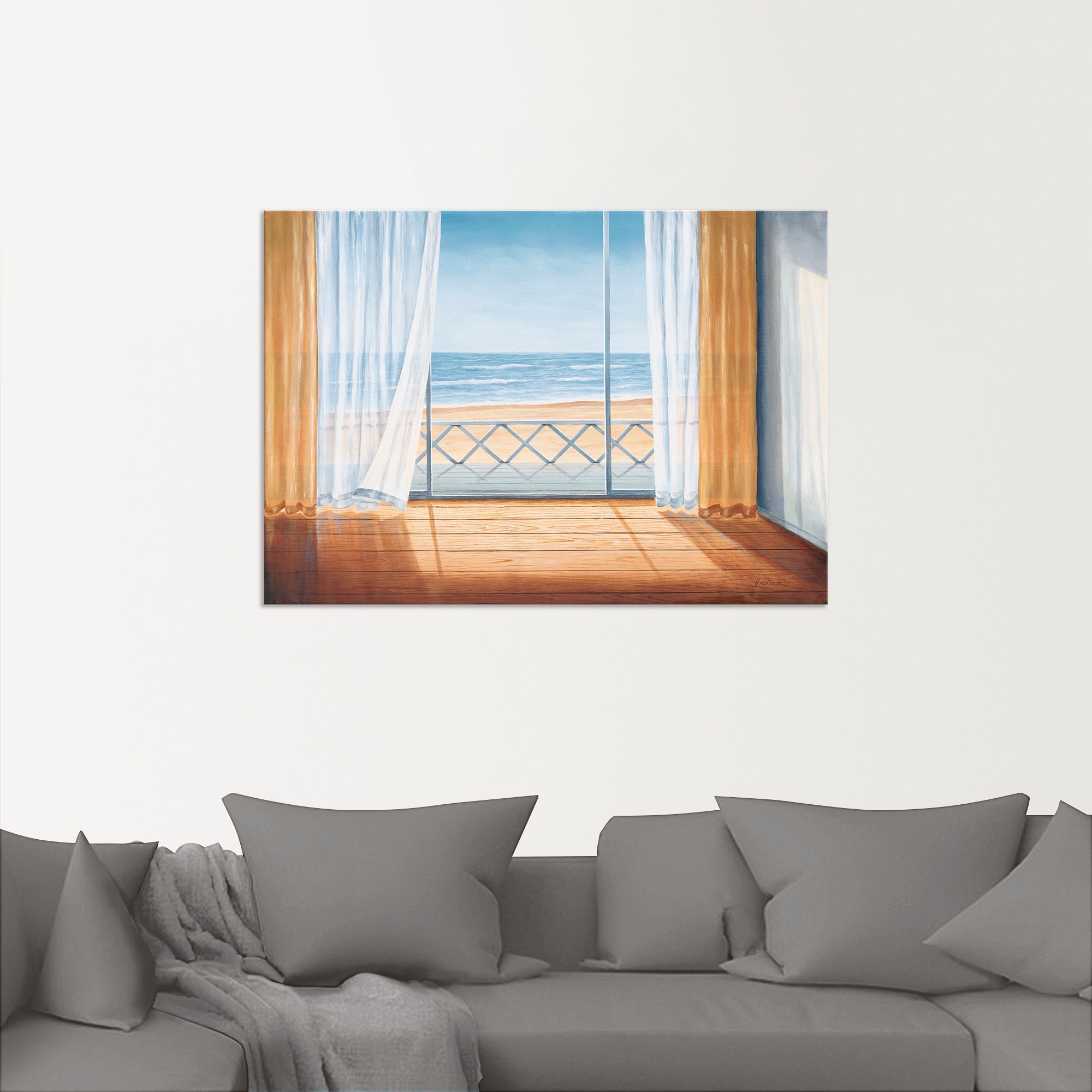 Poster Leinwandbild, Artland Meerblick«, St.), mit Alubild, als Wandbild (1 kaufen Größen BAUR | Fensterblick, »Terrasse in Wandaufkleber versch. oder