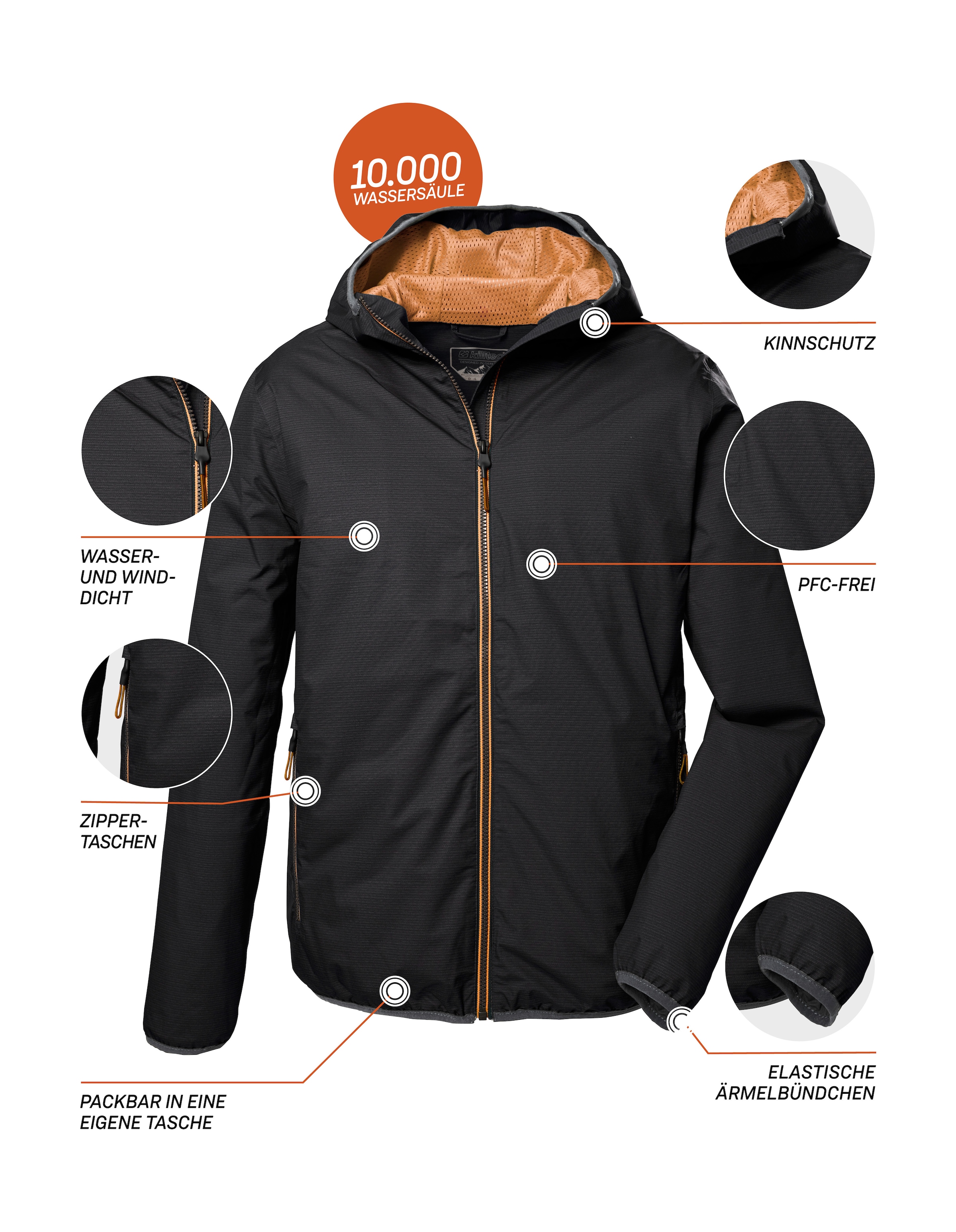 Killtec Outdoorjacke »KOS 258 MN JCKT«, Wind- und wasserdichte, atmungsaktive Herrenjacke, packbar, PFAS-frei