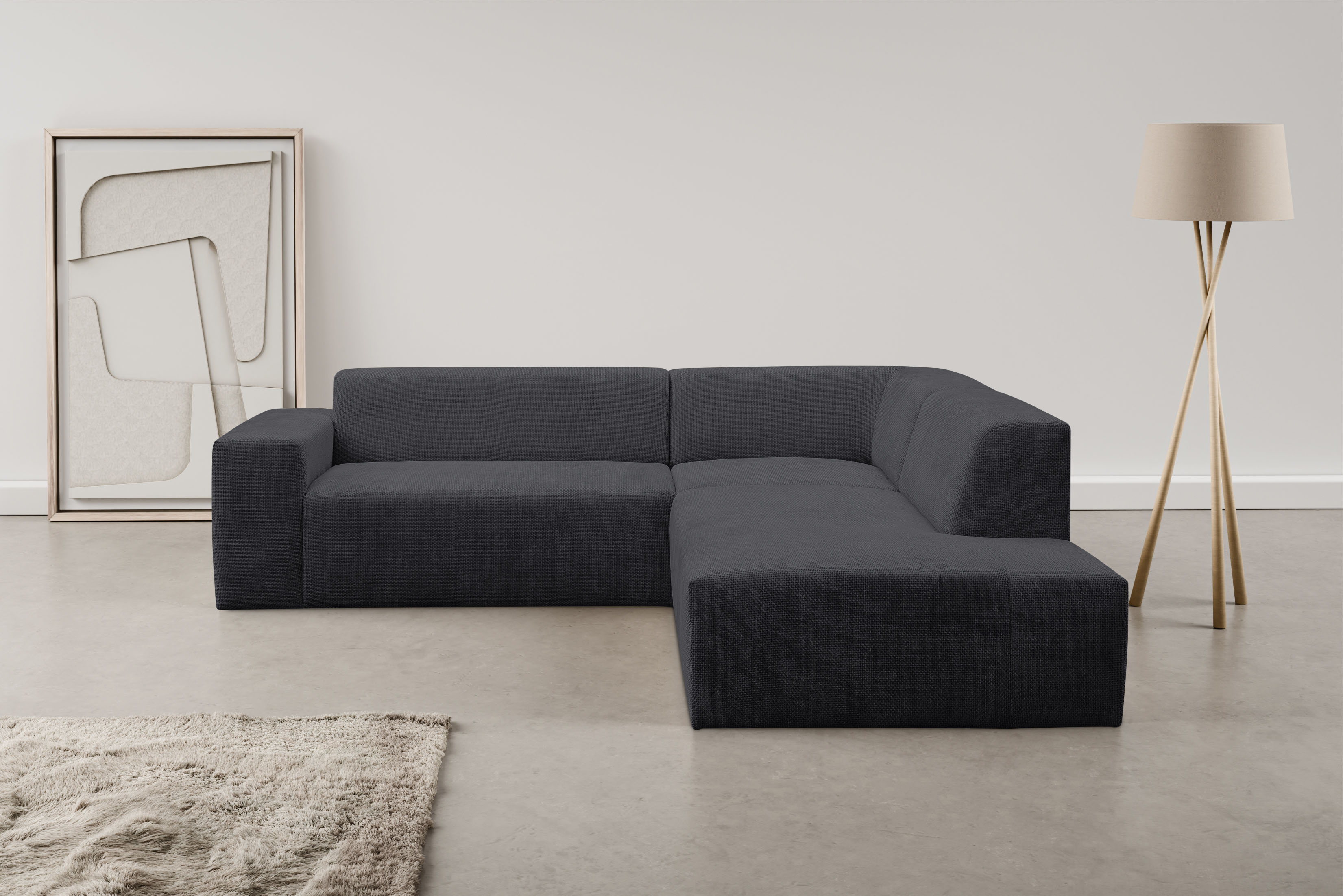 WERK2 Ecksofa "Zeus-M 251 cm breit, 262 cm tief, tolles Sofa, L-Form" Curvy Trend Garnitur, urbane Optik, komfortable Wellenunterfederung