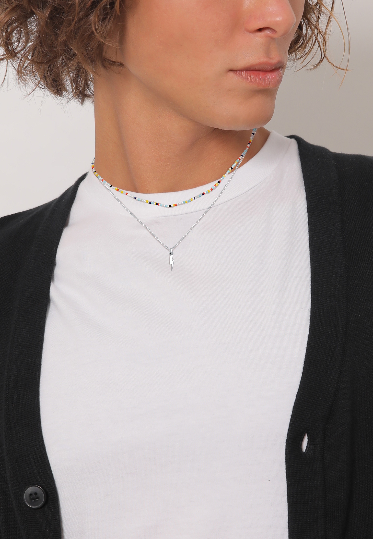 Kuzzoi Silberkette »Halskette Layer Glas Beads Blitz Anhänger 925 Silber«