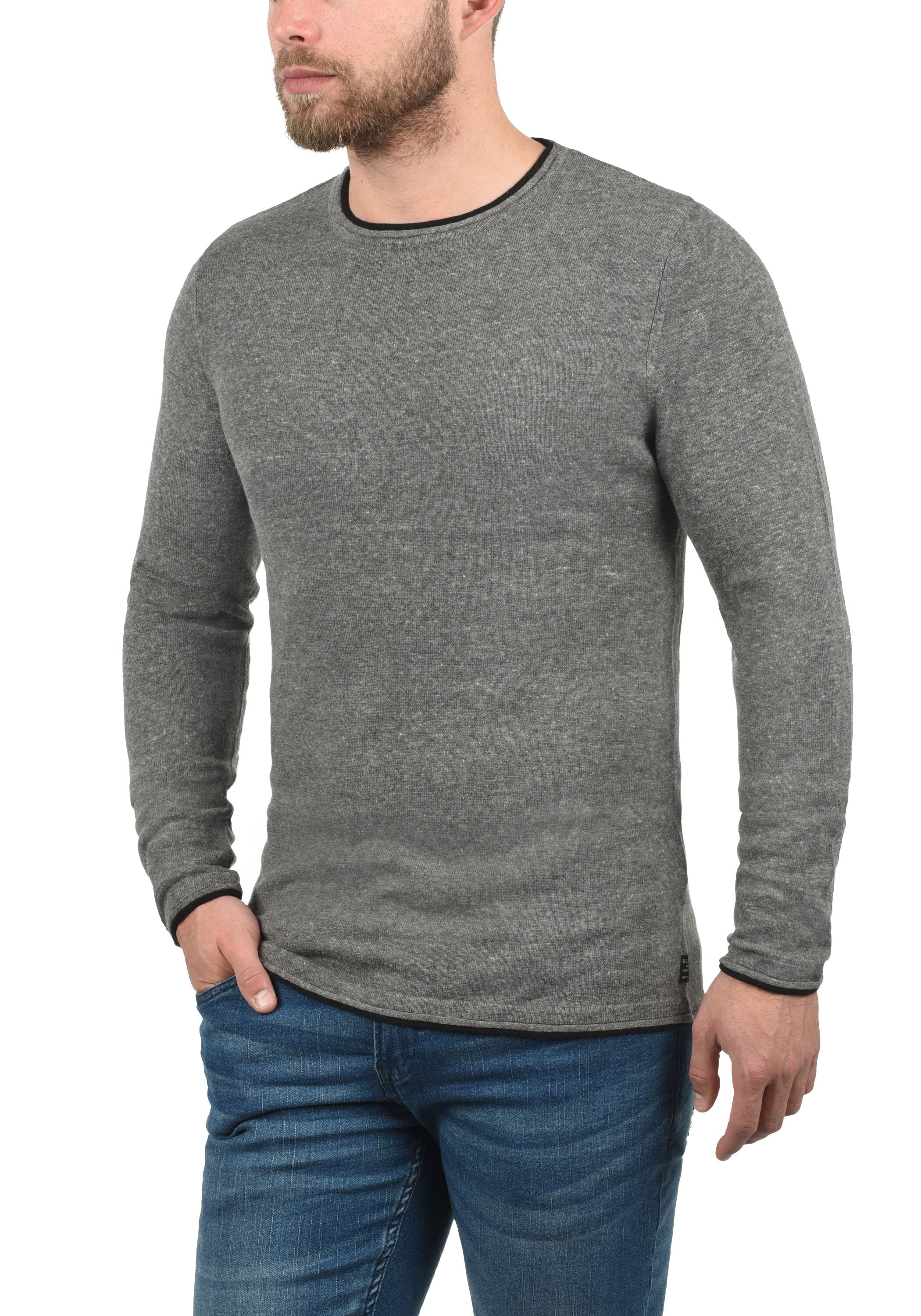 Blend Rundhalspullover "BHOdin" Strickpullover mit aufgerollten Abschlüssen günstig online kaufen