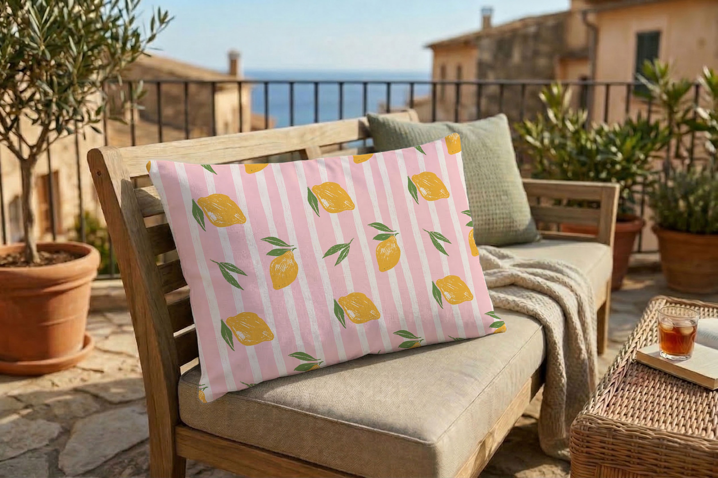 queence Dekokissen »Zitronen Rosa« Premium Outdoor Kissenbezug; Format: 60x40 cm