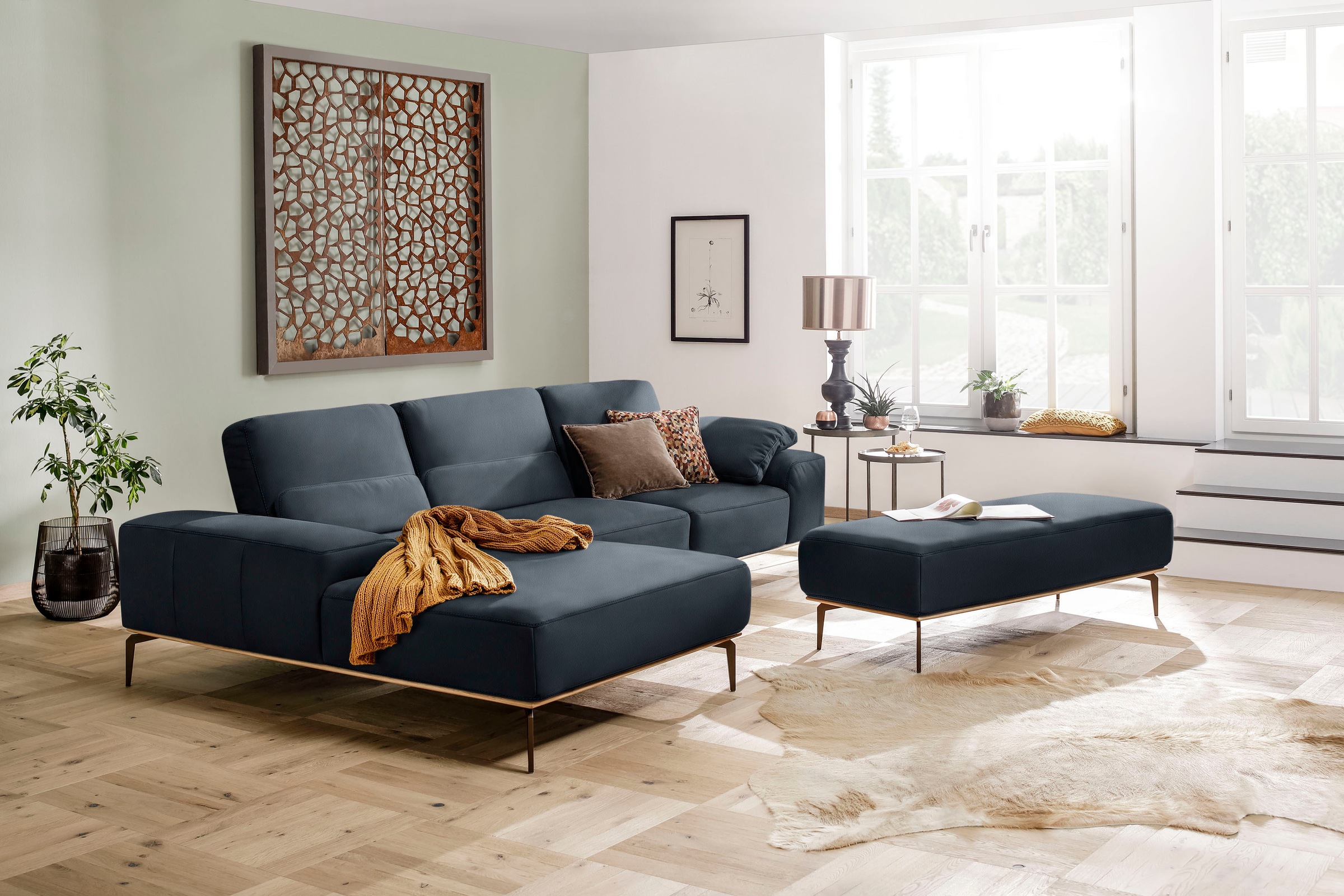 W.SCHILLIG Ecksofa »run, Designsofa mit tollem Sitzkomfort, bequem, L-Form«, mit Holzsockel, Füße in Bronze pulverbeschichtet, Breite 319 cm